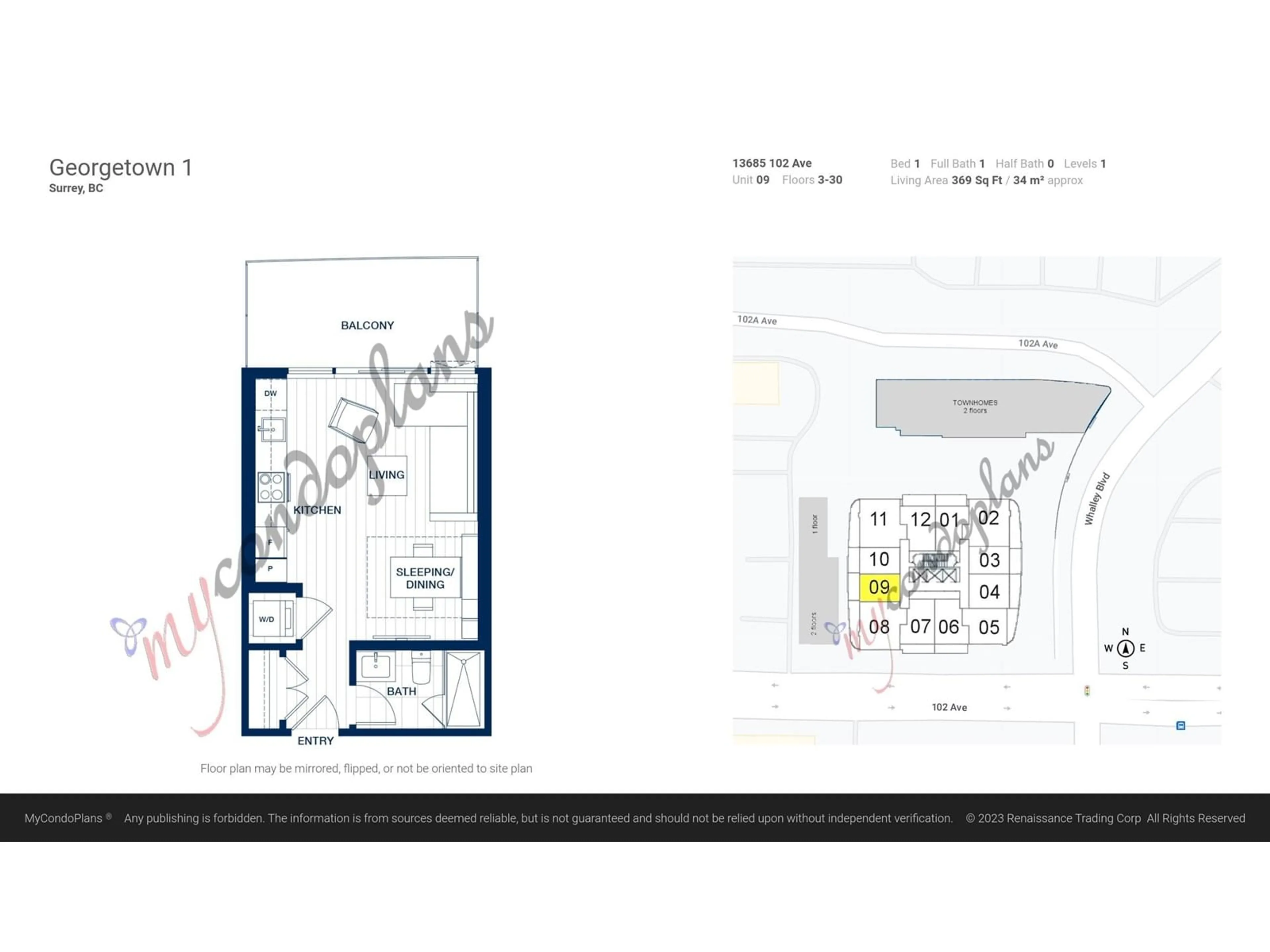 Floor plan for 909 - 13685 102, Surrey British Columbia V3T0S2