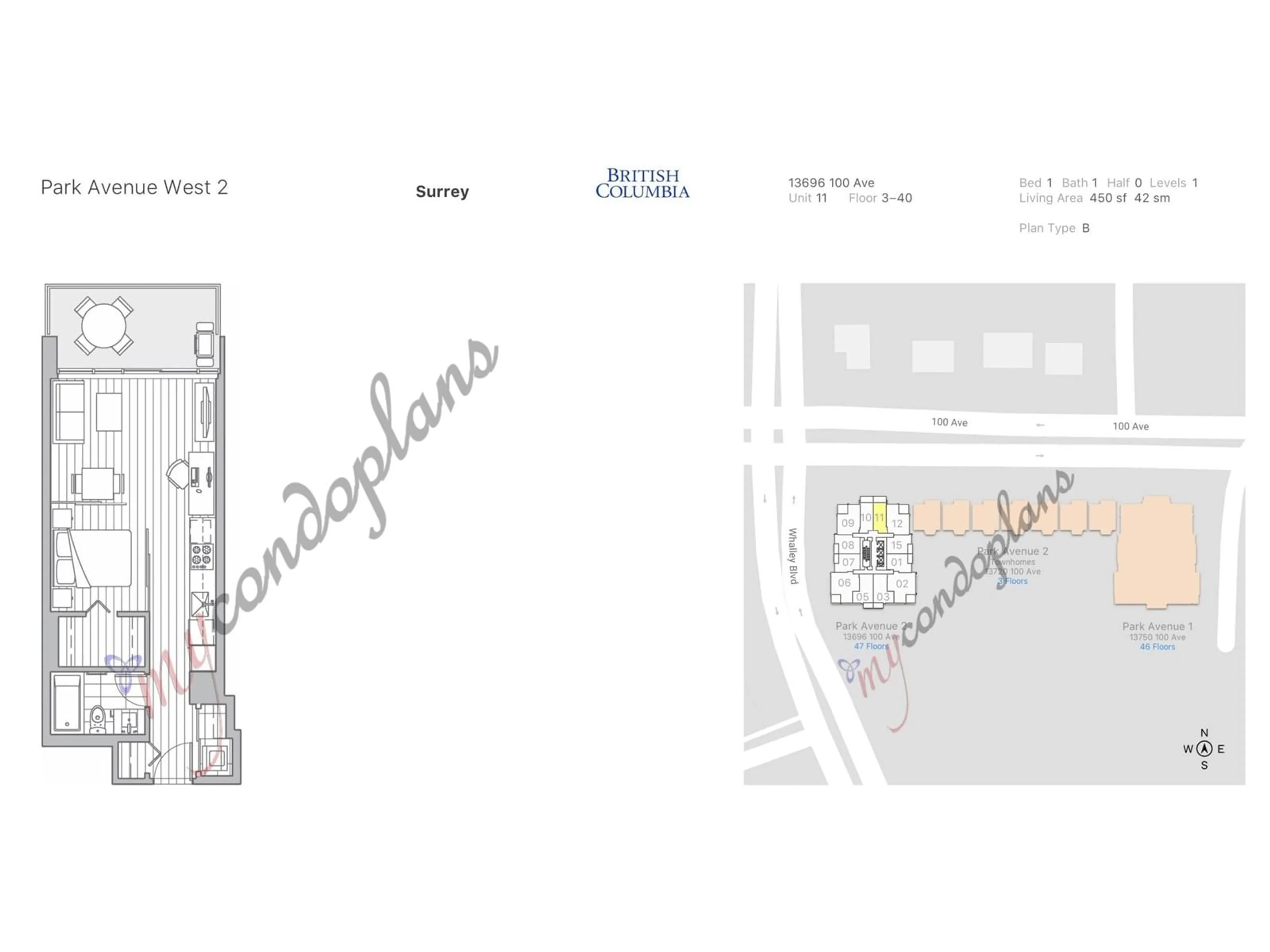 Floor plan for 3511 - 13696 100, Surrey British Columbia V3T0L5
