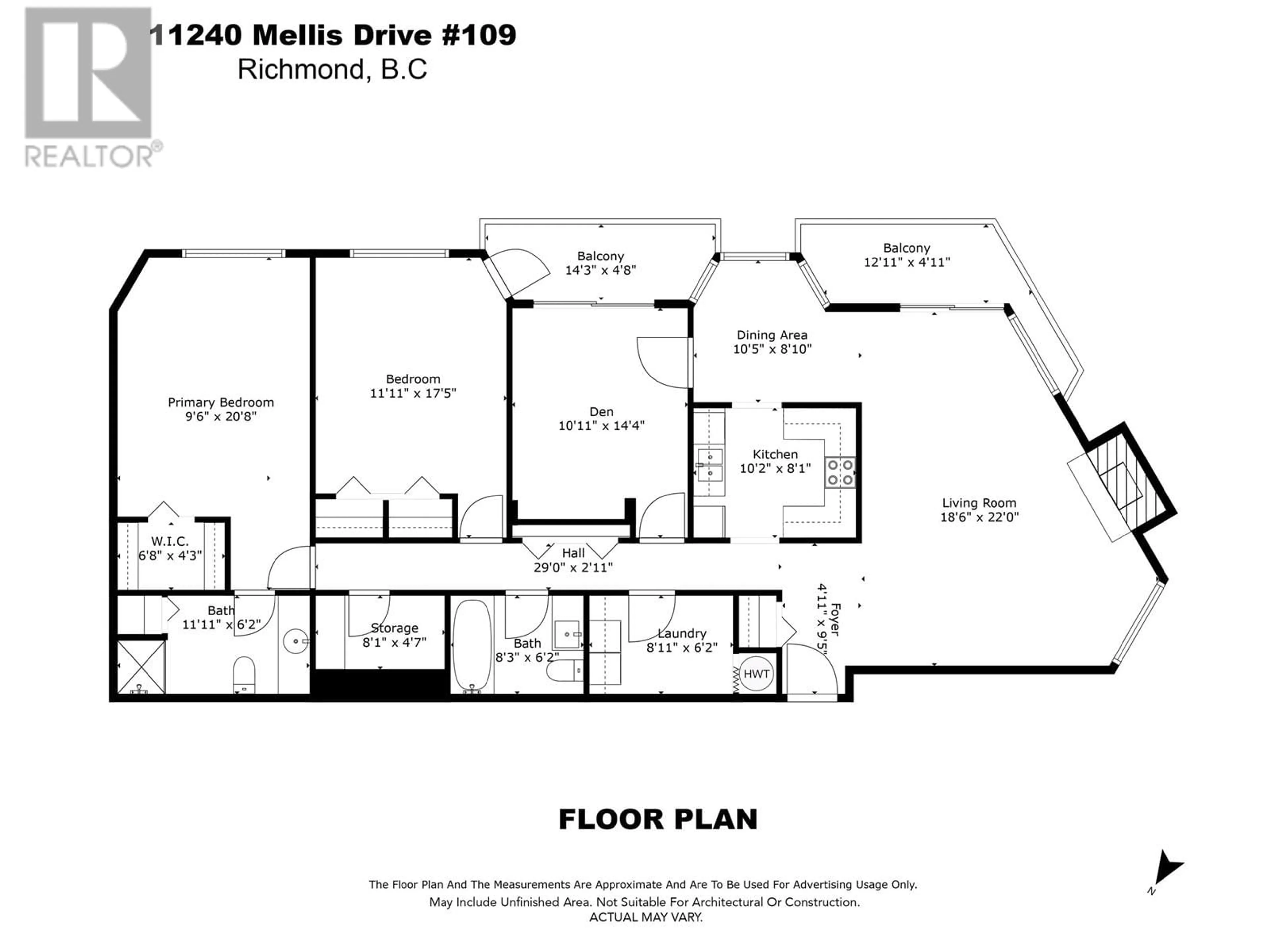 Floor plan for 109 - 11240 MELLIS DRIVE, Richmond British Columbia V6X1L7