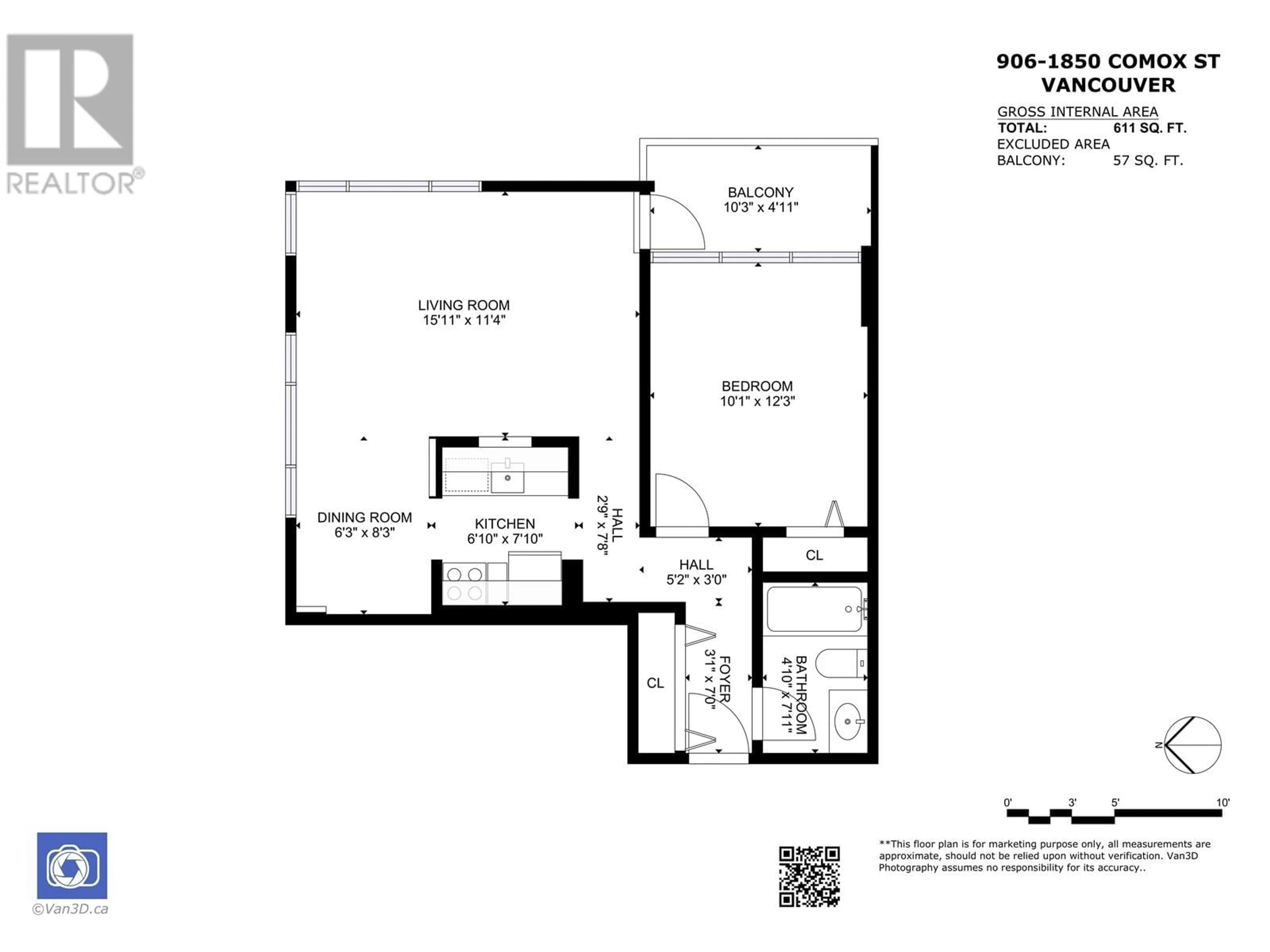 Floor plan for 906 - 1850 COMOX STREET, Vancouver British Columbia V6G1R3