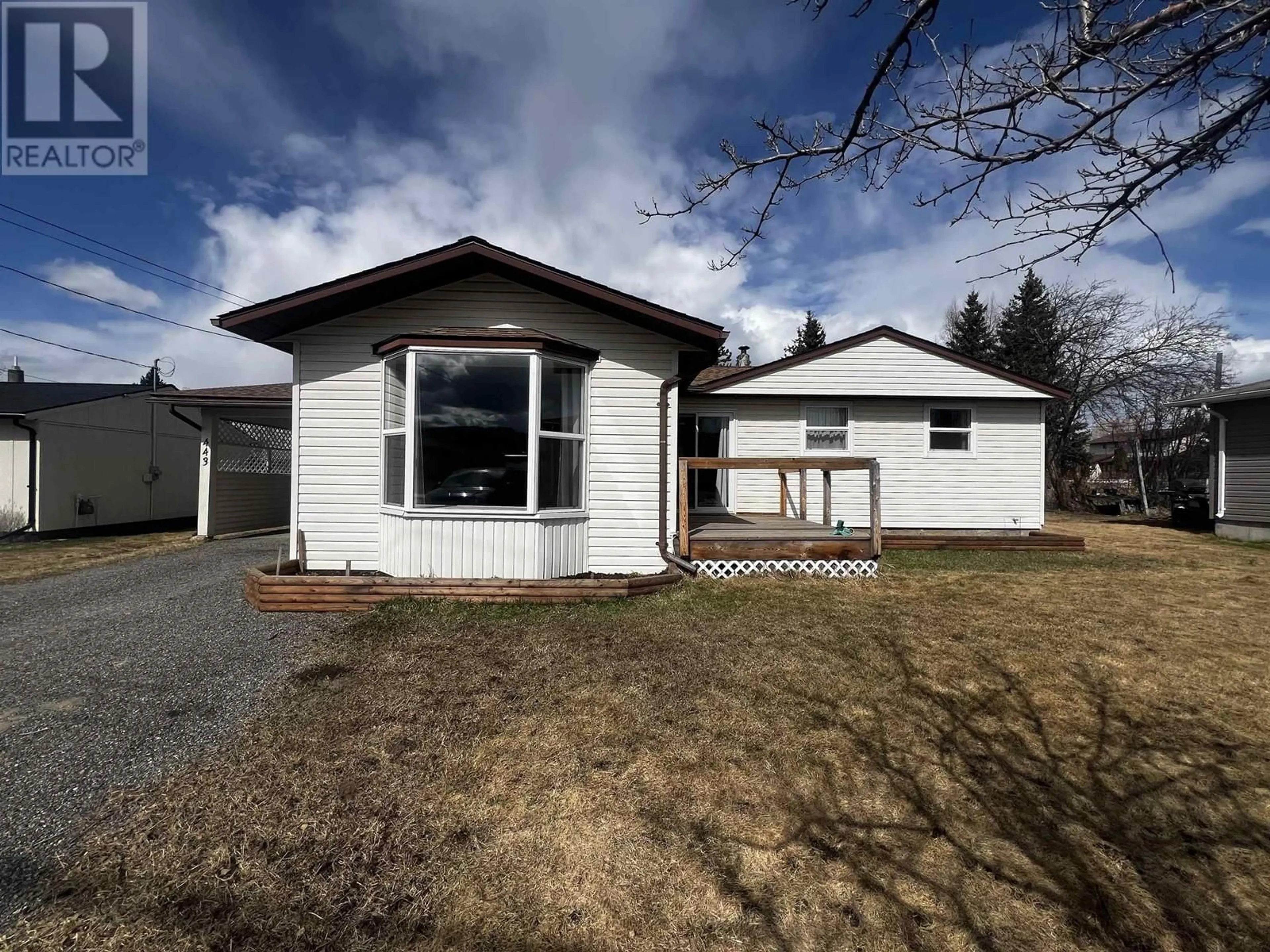 Home with vinyl exterior material, street for 443 ENDAKO AVENUE, Fraser Lake British Columbia V0J1S0