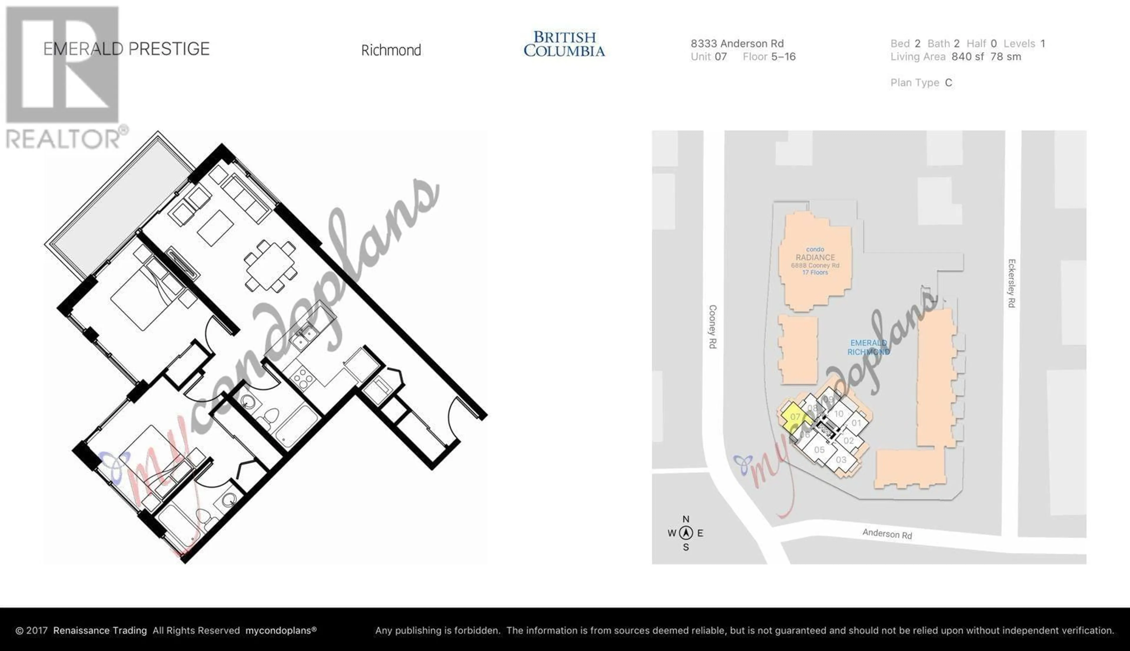 Floor plan for 607 - 8333 ANDERSON ROAD, Richmond British Columbia V6Y0E2