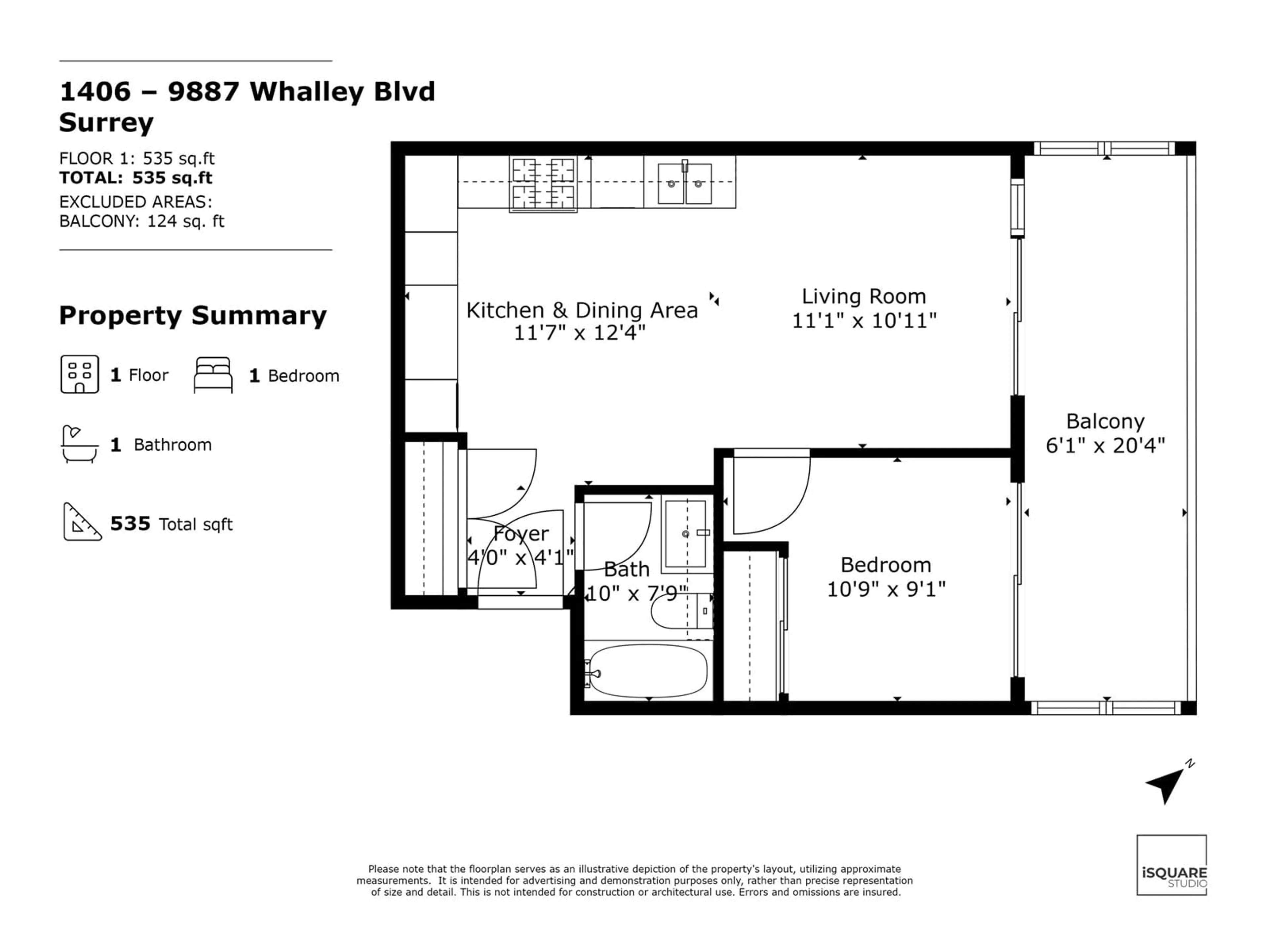Floor plan for 1406 - 9887 WHALLEY, Surrey British Columbia V3T0P4