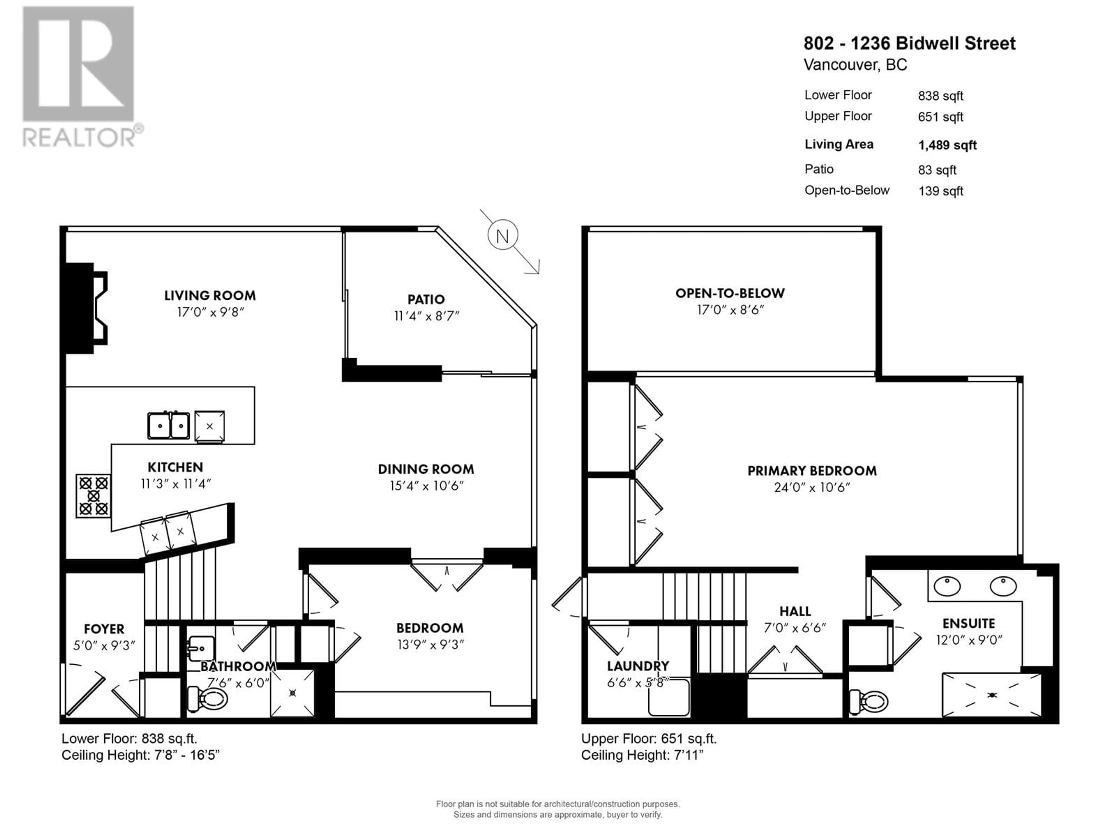 Floor plan for 802 - 1236 BIDWELL STREET, Vancouver British Columbia V6G2K9