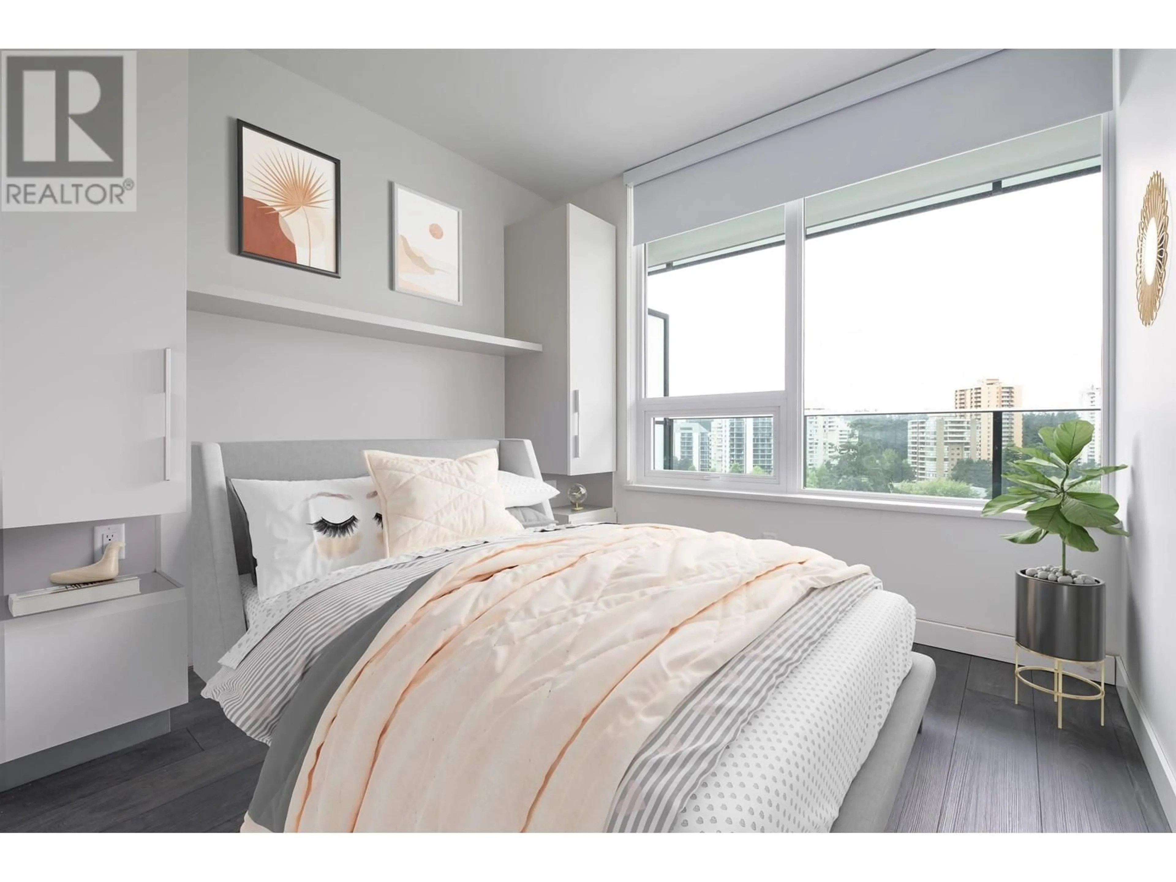 Bedroom with bed, wood/laminate floor for 1209 - 6463 SILVER AVENUE, Burnaby British Columbia V5H0K4