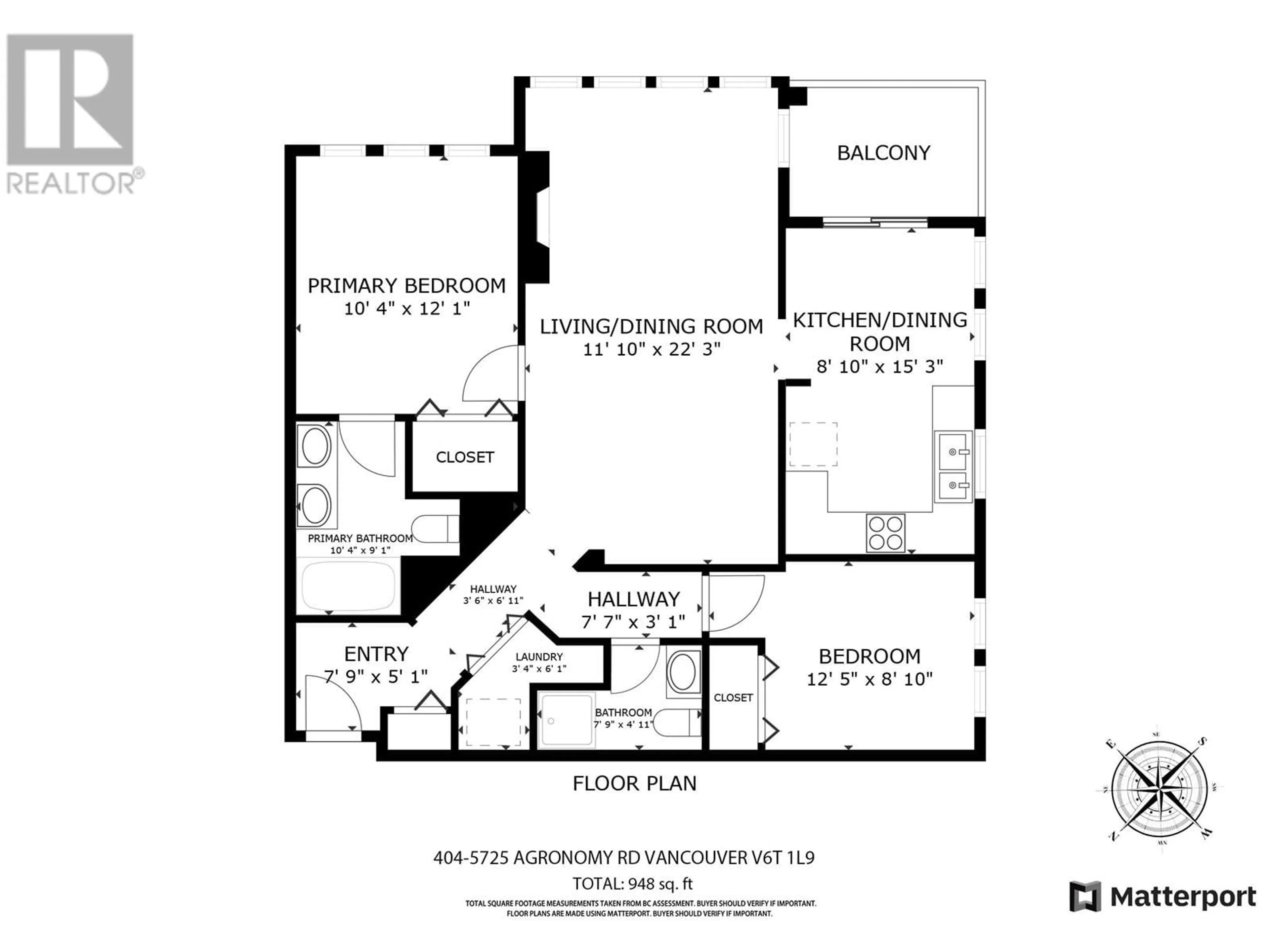 Floor plan for 404 - 5725 AGRONOMY ROAD, Vancouver British Columbia V6T1L9