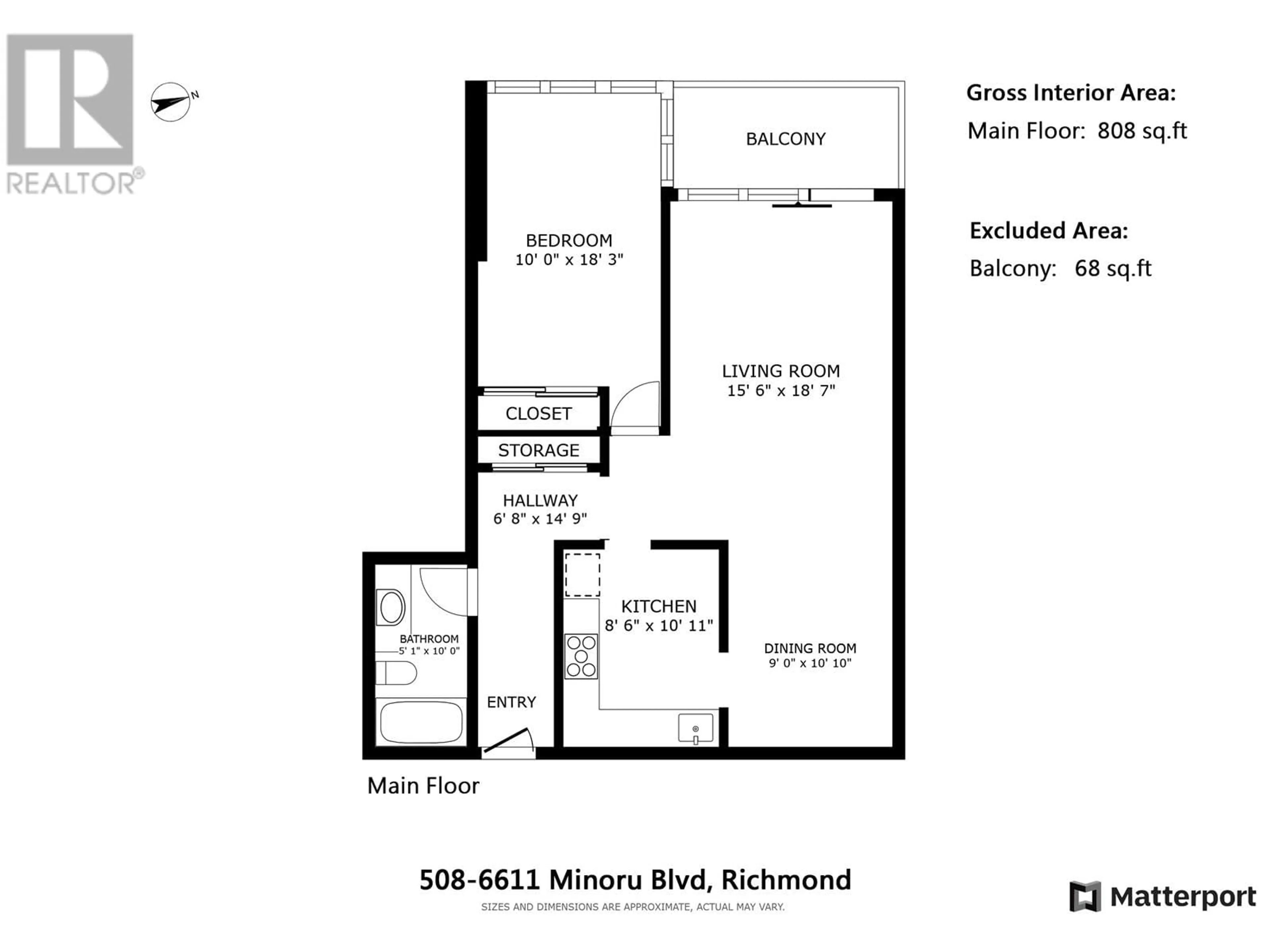 Floor plan for 508 - 6611 MINORU BOULEVARD, Richmond British Columbia V6Y1Y9