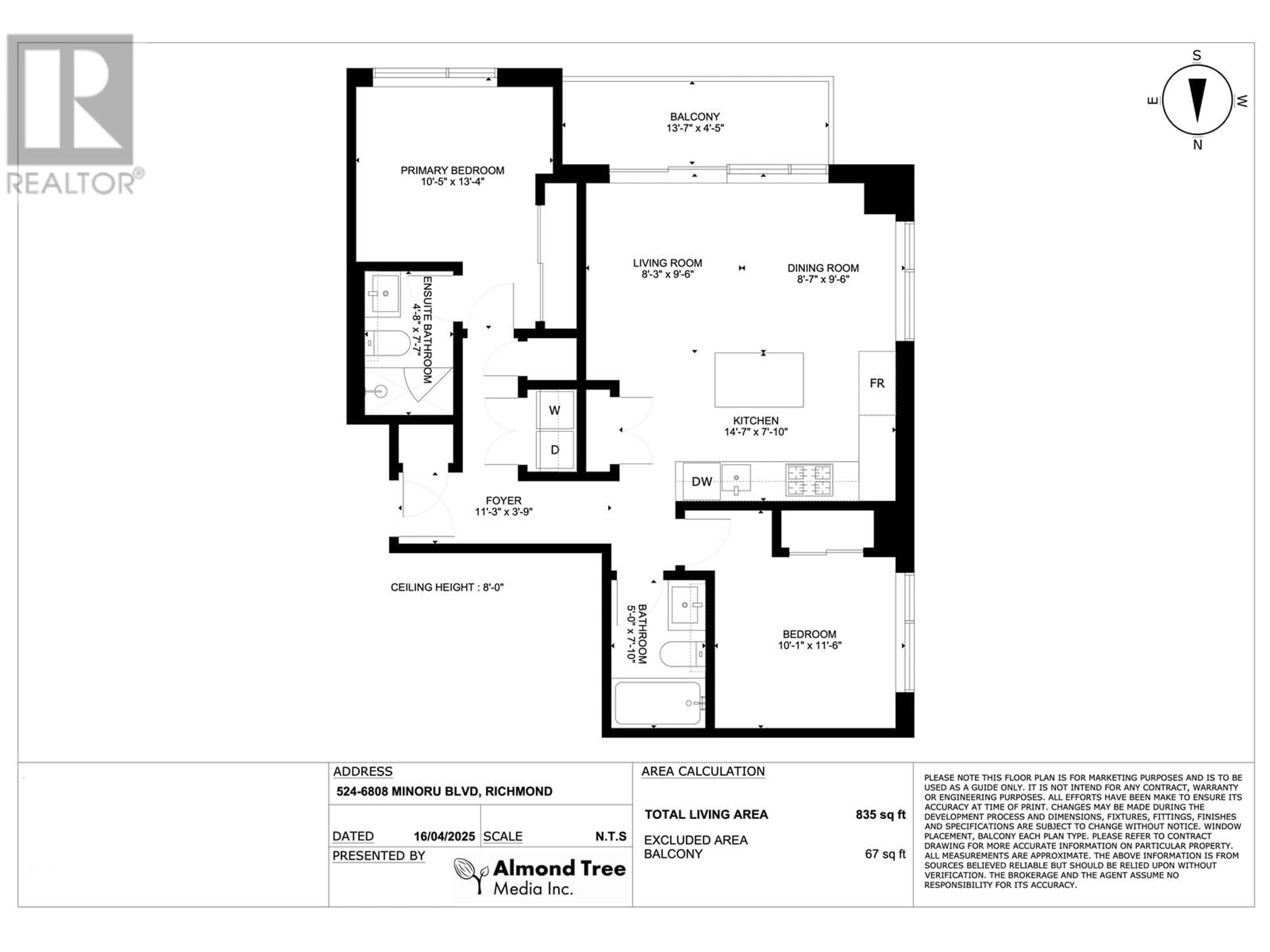 Floor plan for 524 - 6808 MINORU BOULEVARD, Richmond British Columbia V6Y0M7