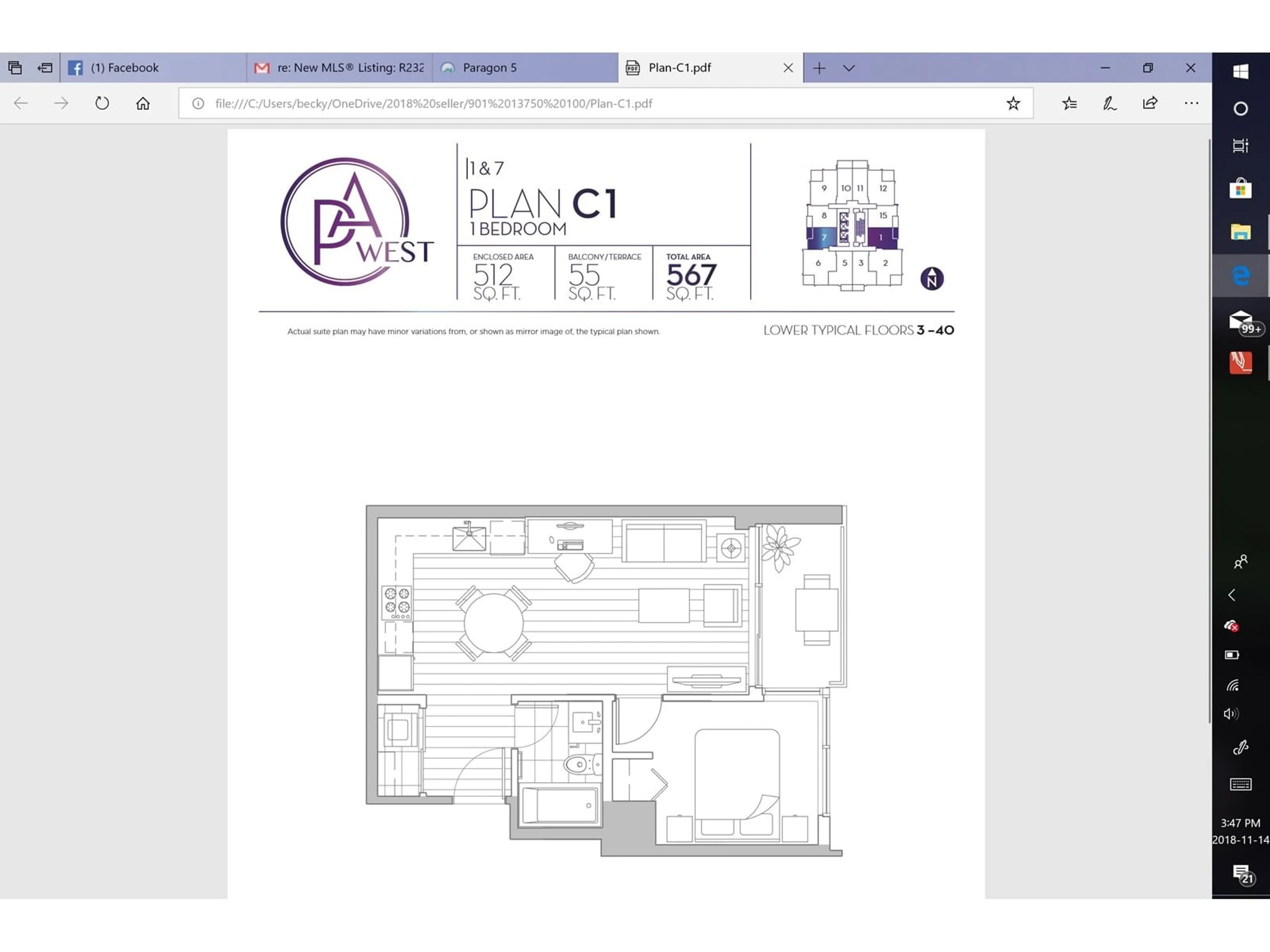 Floor plan for 901 - 13750 100, Surrey British Columbia V3T0L3