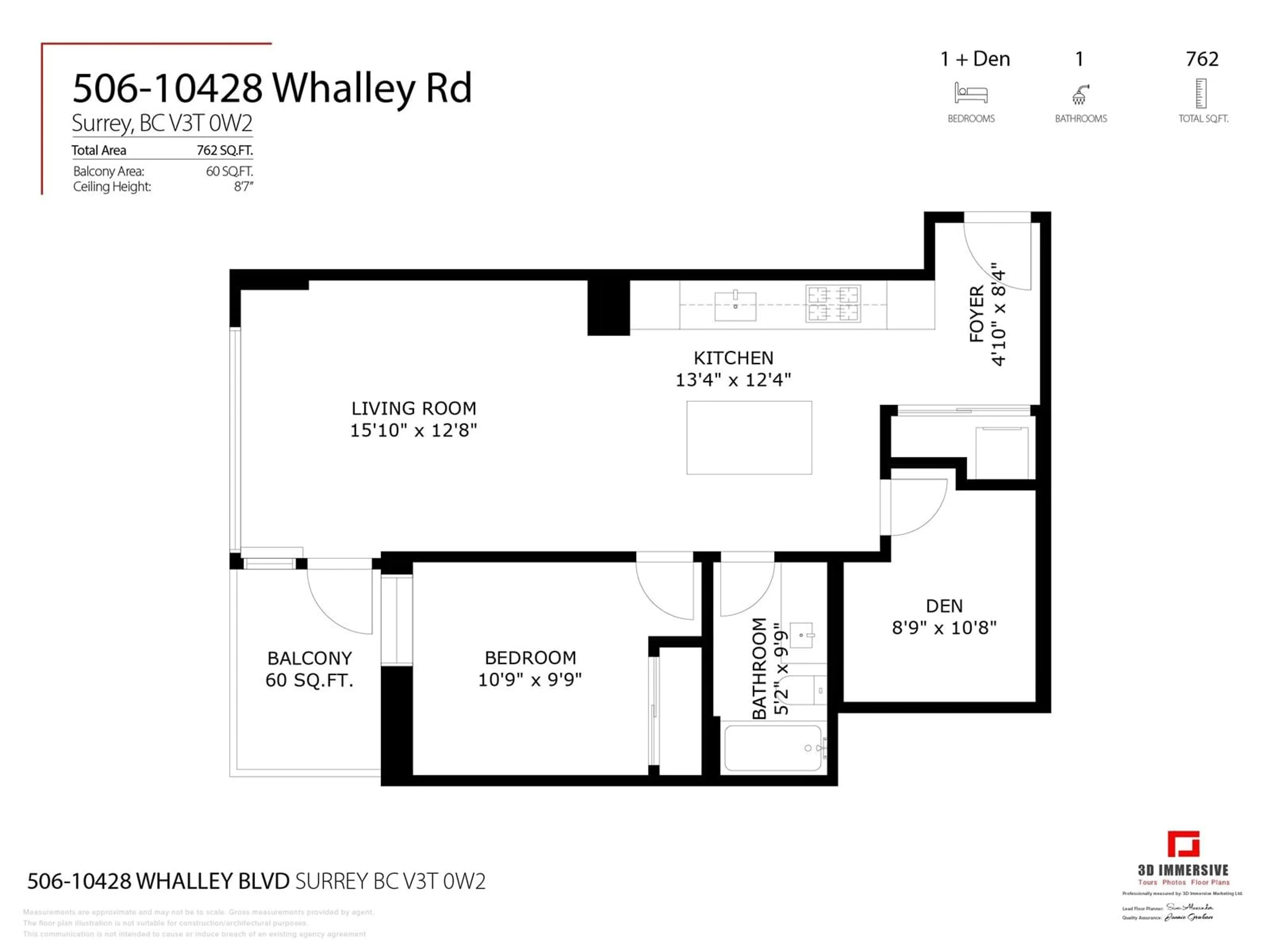Floor plan for 506 - 10428 WHALLEY, Surrey British Columbia V3T0W2