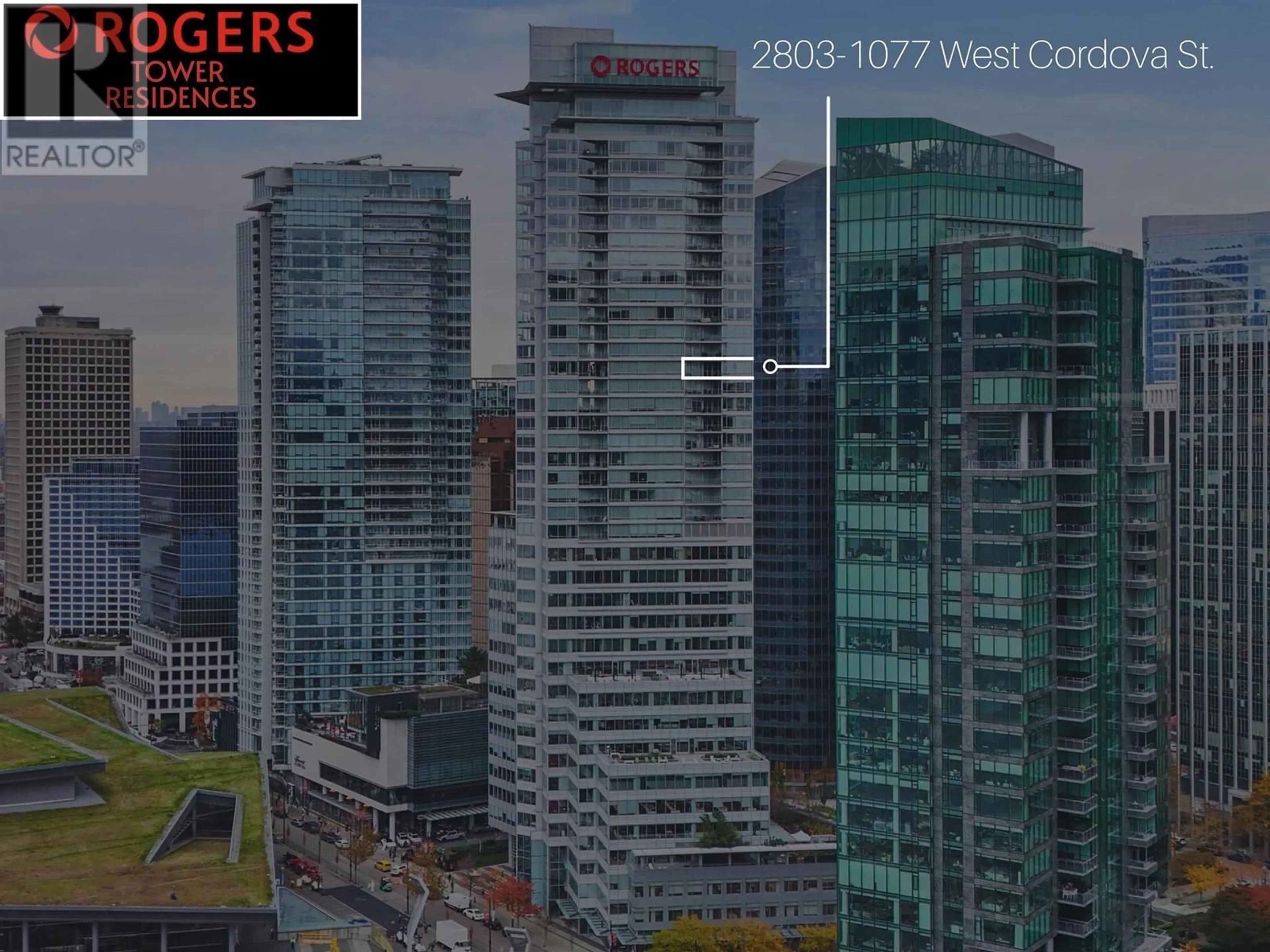 A pic from outside/outdoor area/front of a property/back of a property/a pic from drone, city buildings view from balcony for 2803 - 1077 CORDOVA STREET, Vancouver British Columbia V6C2C6