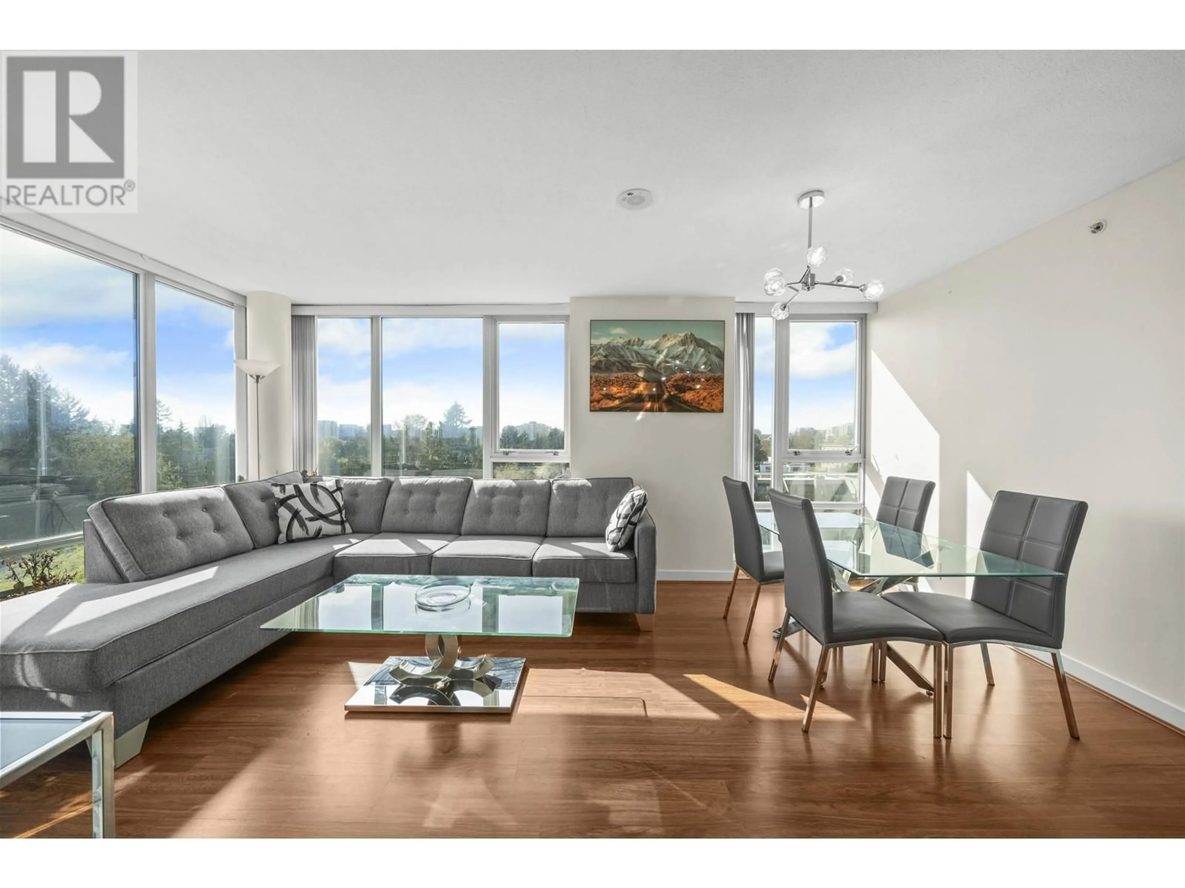 Living room with furniture, wood/laminate floor for 701 - 9171 FERNDALE ROAD, Richmond British Columbia V6Y0A5