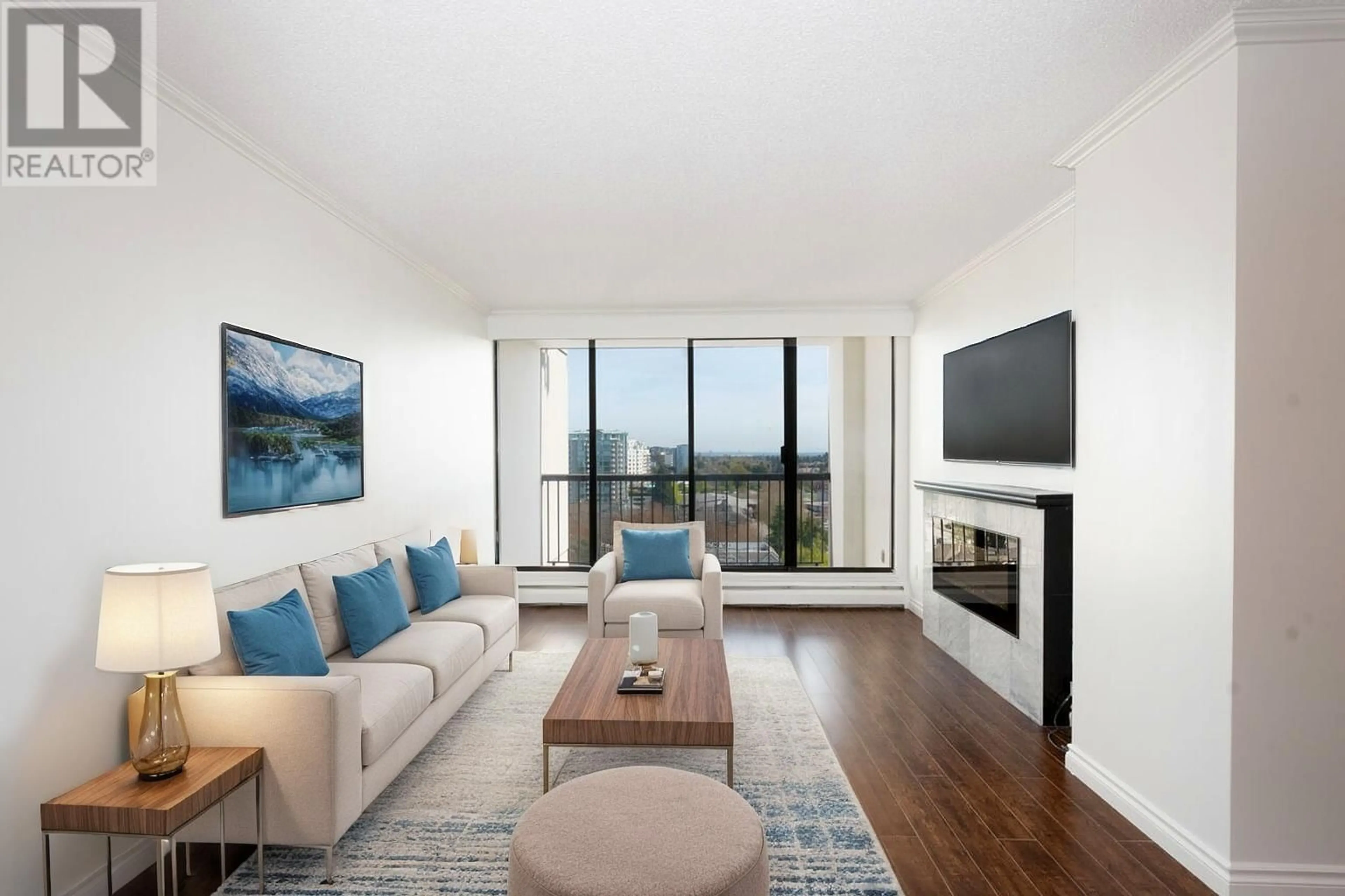 Living room with furniture, wood/laminate floor for 1201 - 7100 GILBERT ROAD, Richmond British Columbia V7C5C3