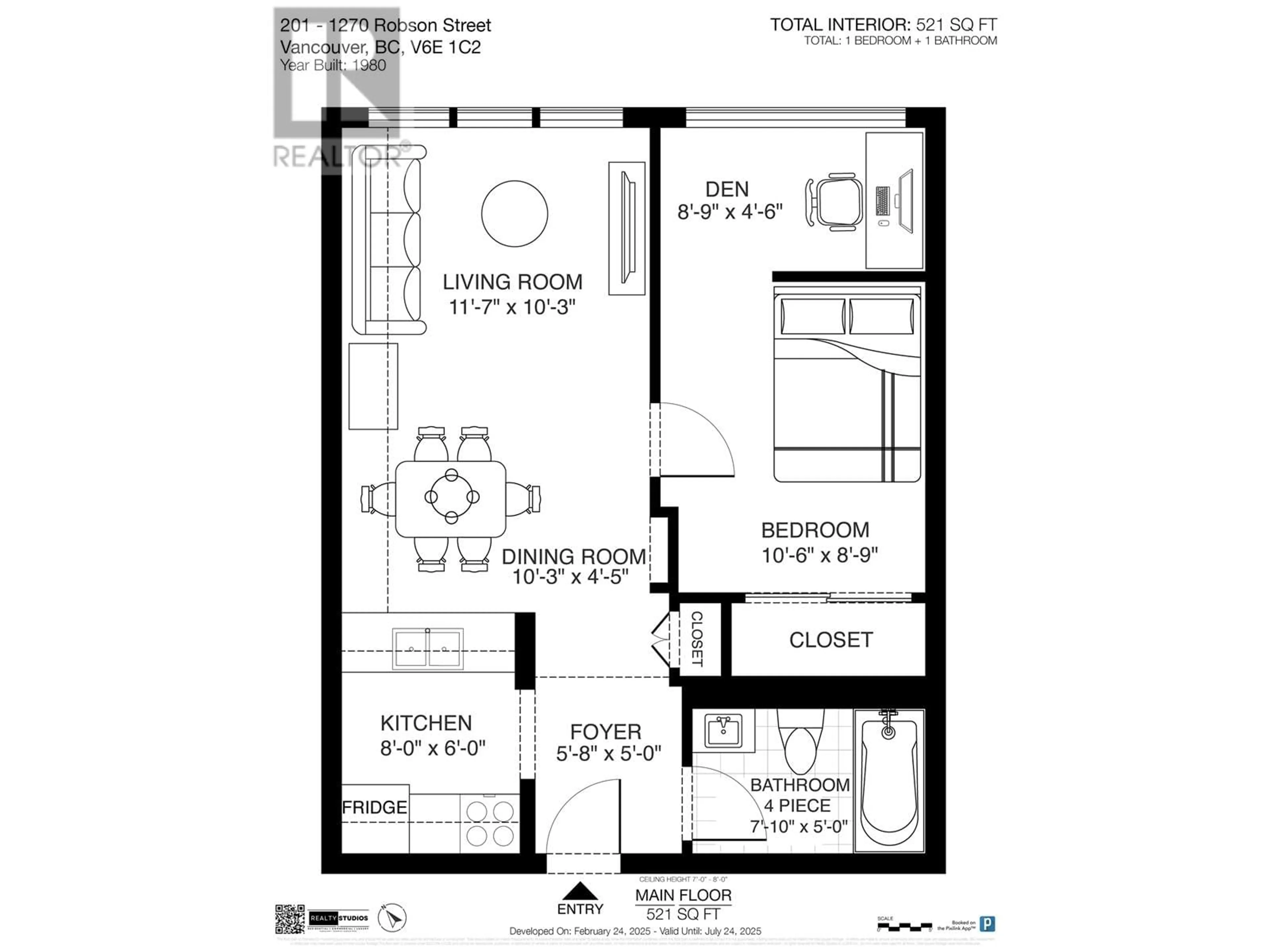 Floor plan for 201 - 1270 ROBSON STREET, Vancouver British Columbia V6E3Z6