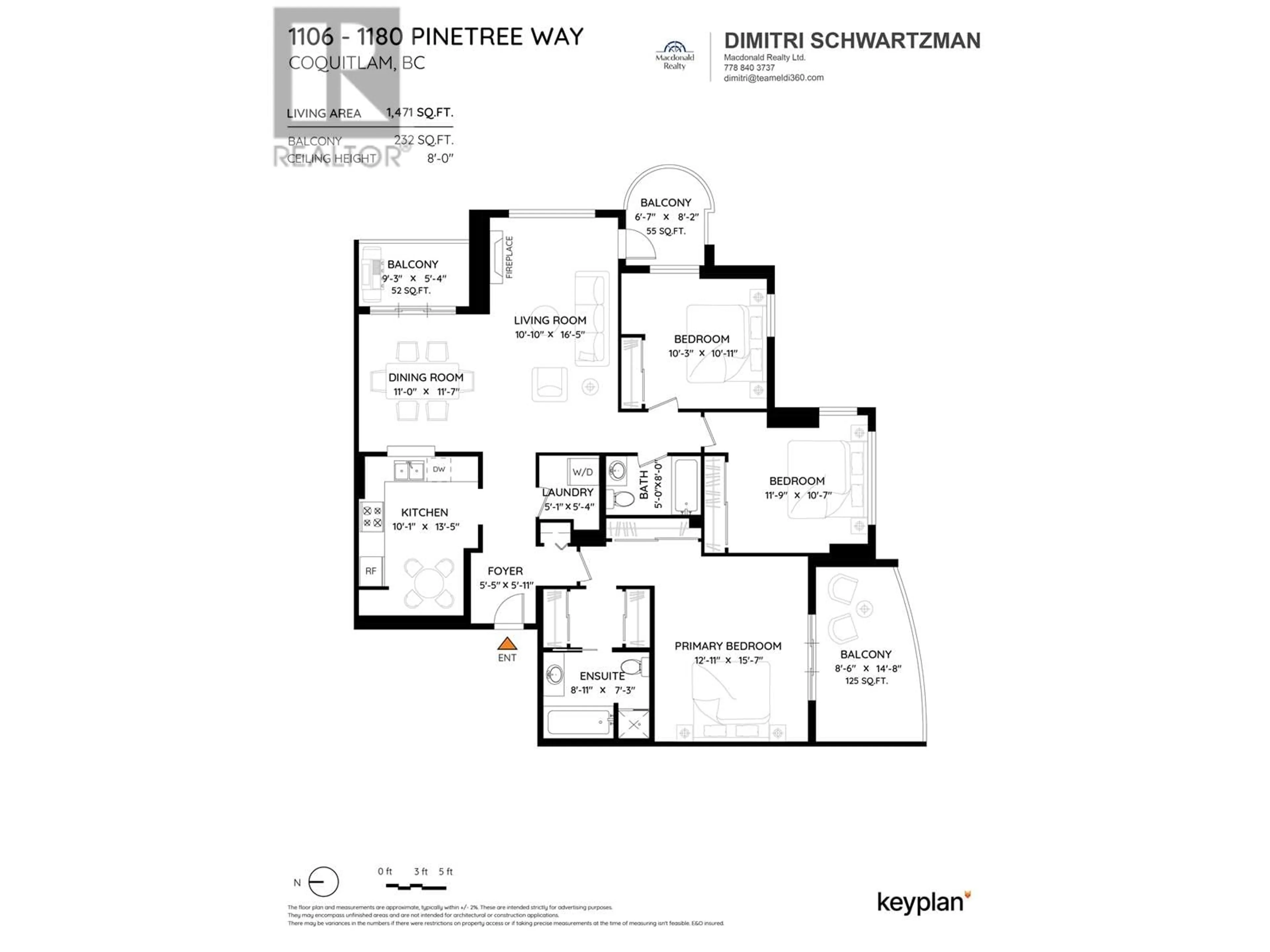 Floor plan for 1106 - 1180 PINETREE WAY, Coquitlam British Columbia V3B7L2