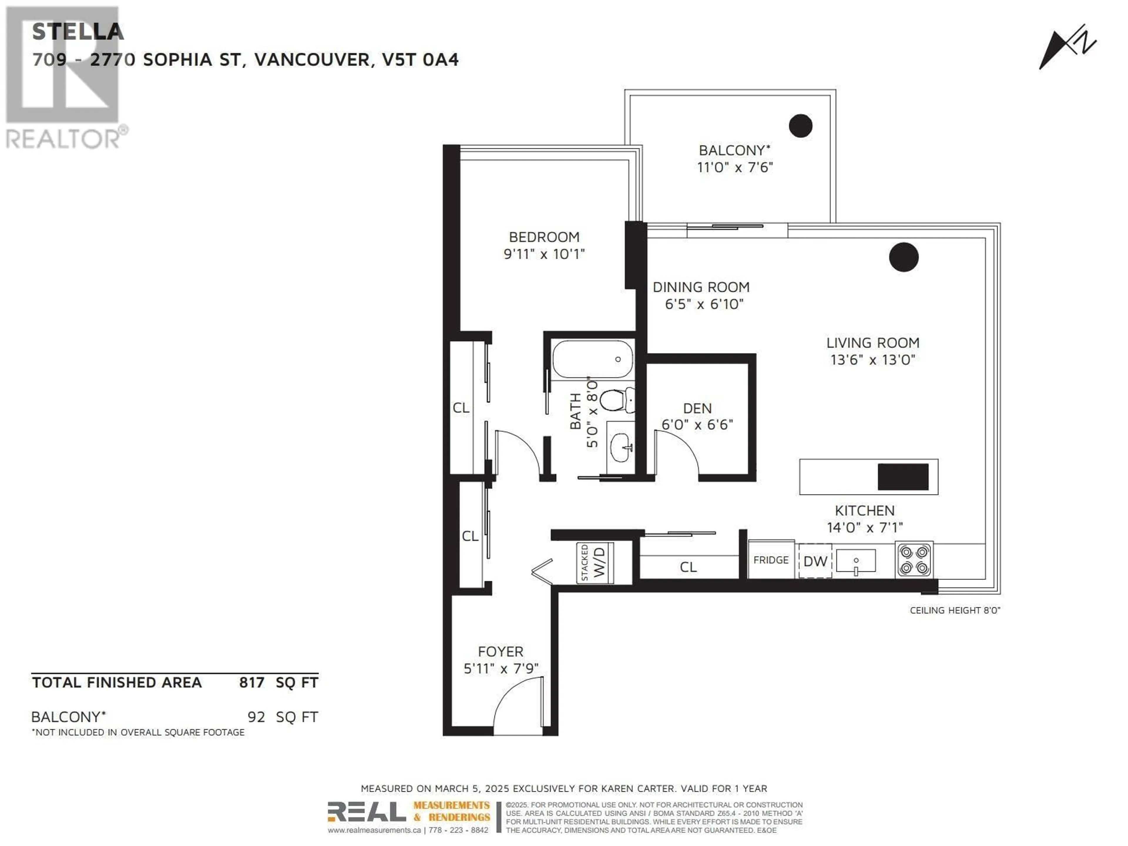 Floor plan for 709 - 2770 SOPHIA STREET, Vancouver British Columbia V5T0A4