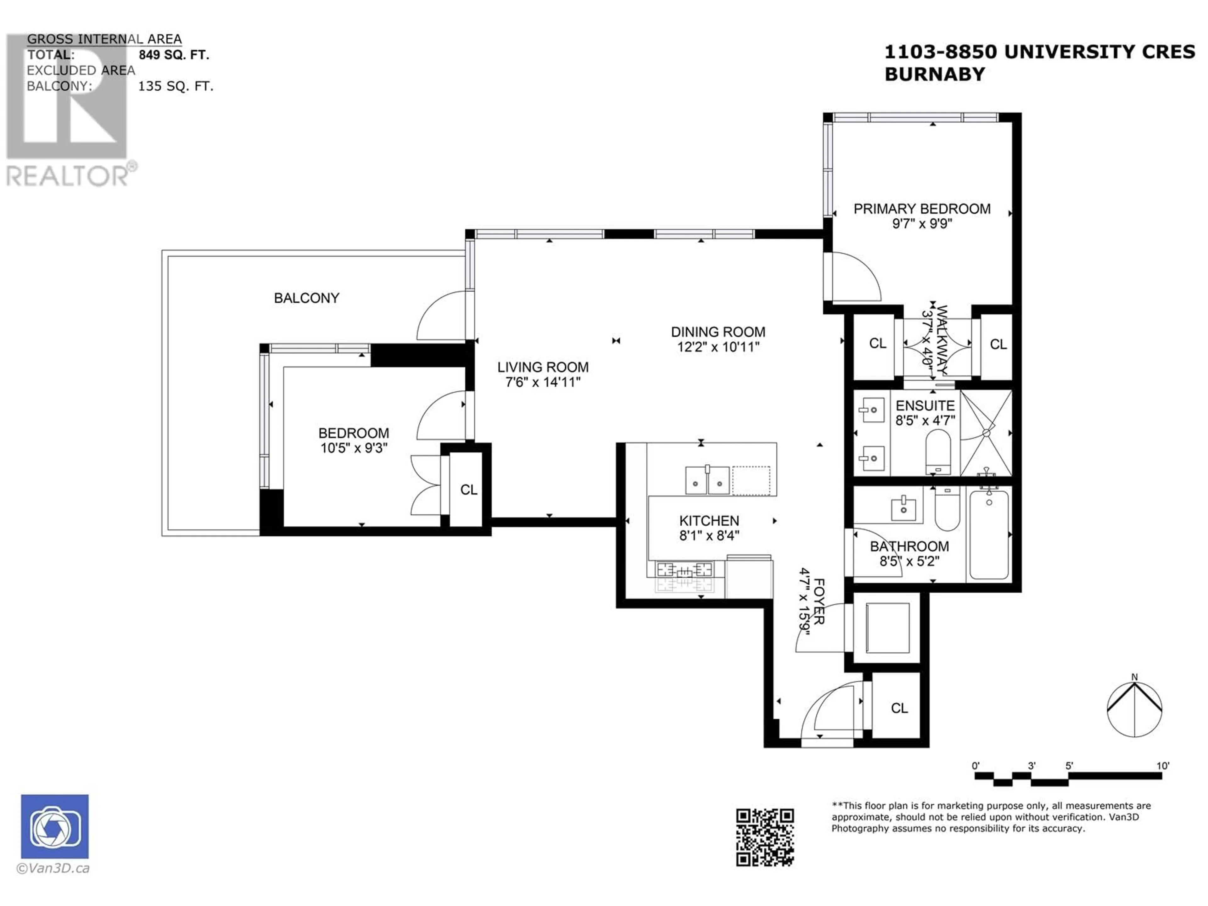 Floor plan for 1103 - 8850 UNIVERSITY CRESCENT, Burnaby British Columbia V5A0C8