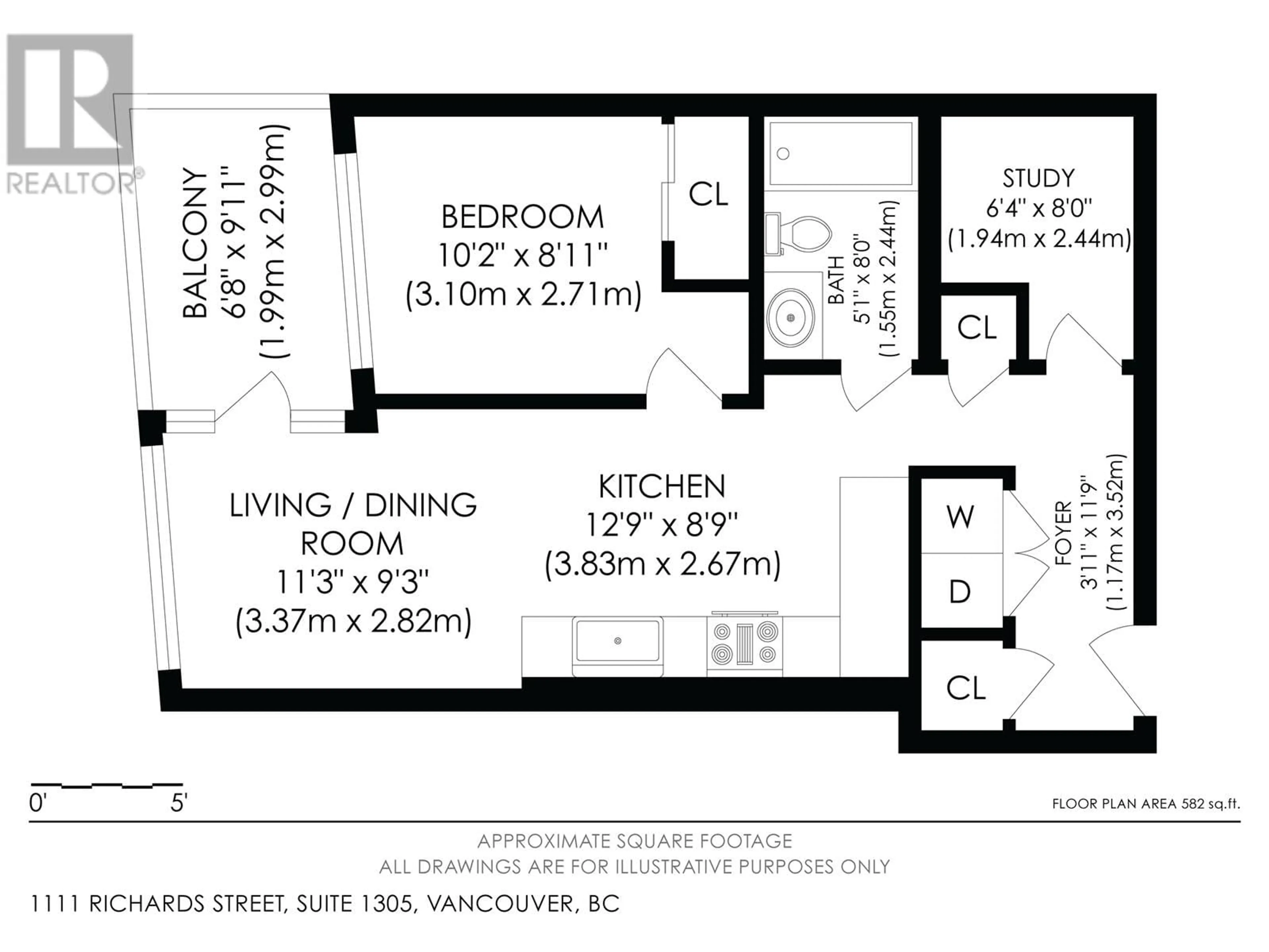 Floor plan for 1305 - 1111 RICHARDS STREET, Vancouver British Columbia V6B0S3