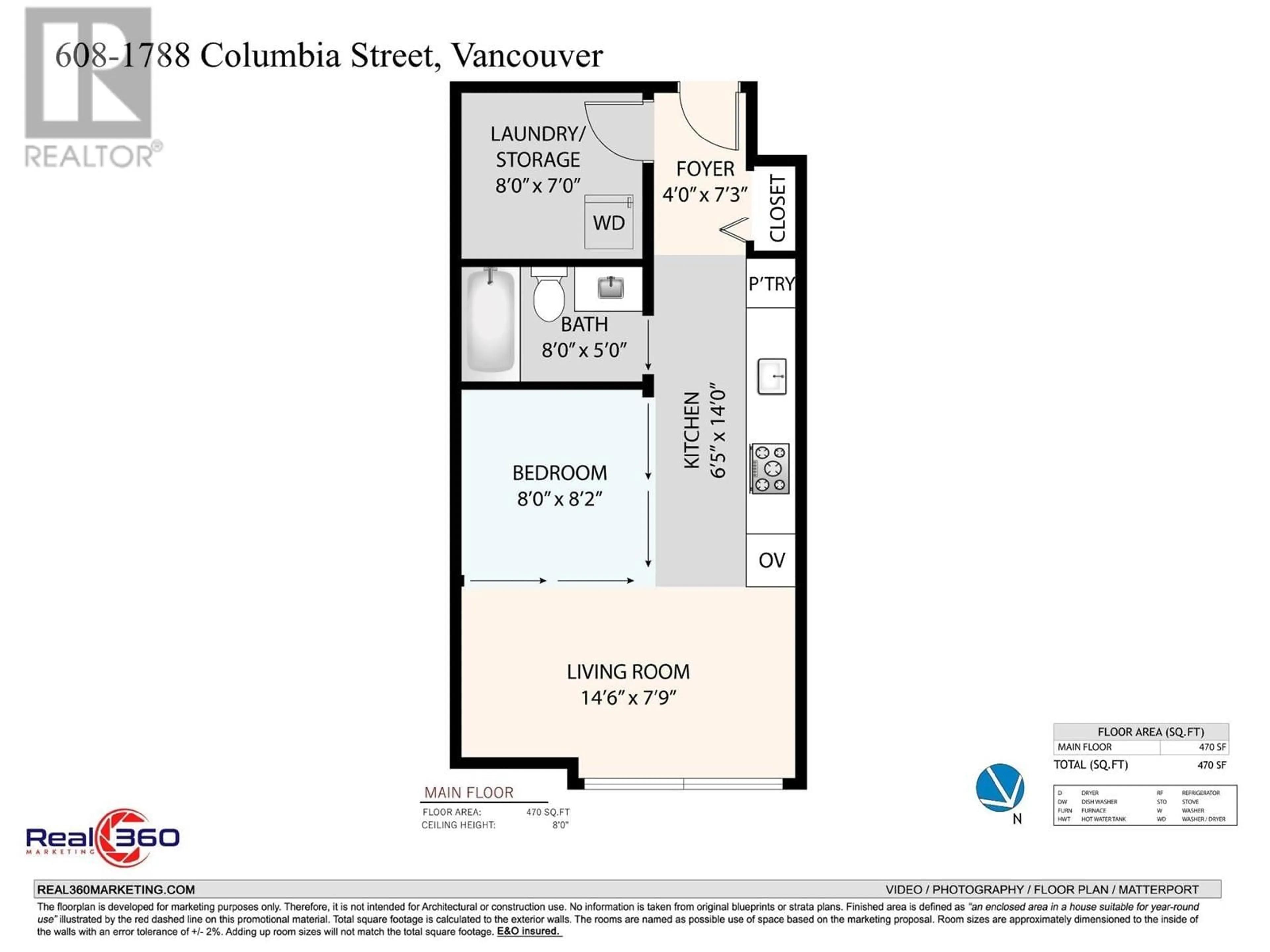 Floor plan for 608 - 1788 COLUMBIA STREET, Vancouver British Columbia V5Y0L7