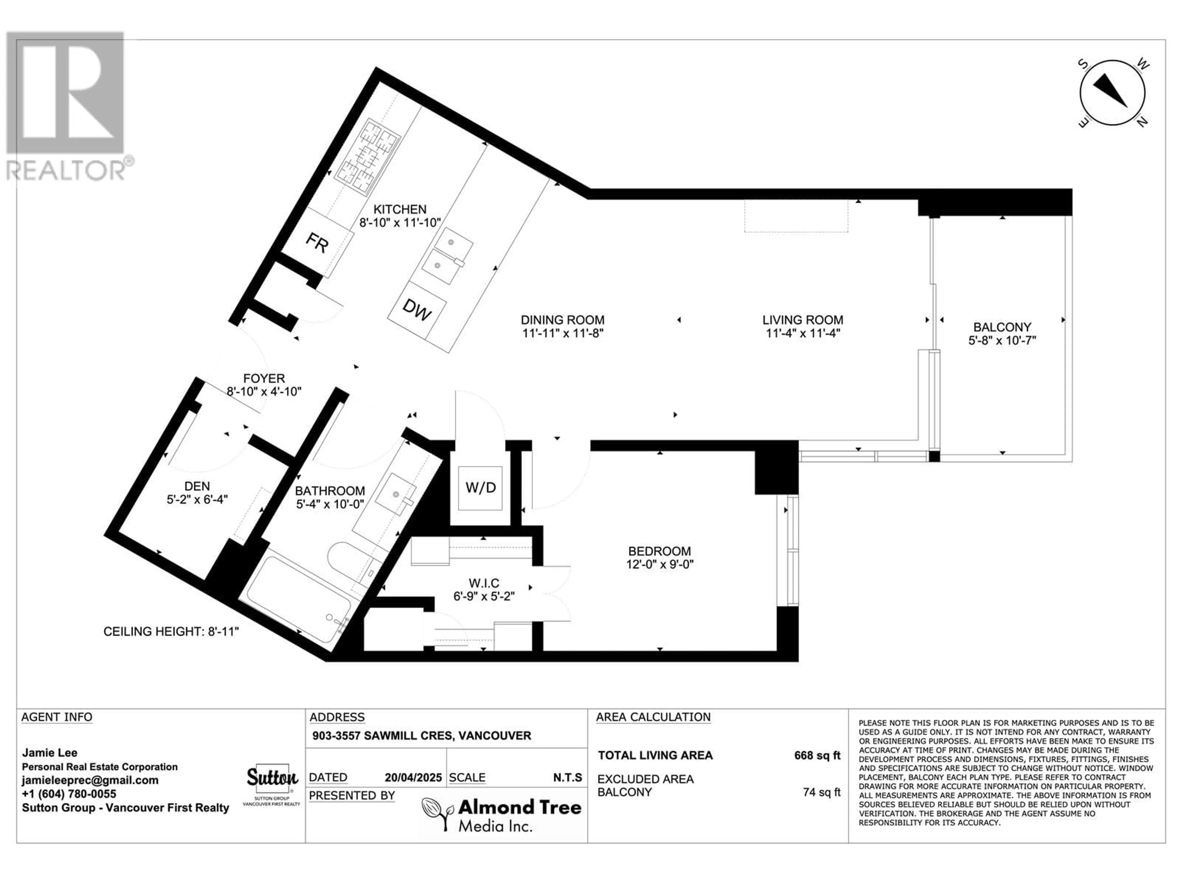 Floor plan for 903 - 3557 SAWMILL CRESCENT, Vancouver British Columbia V5S0E2