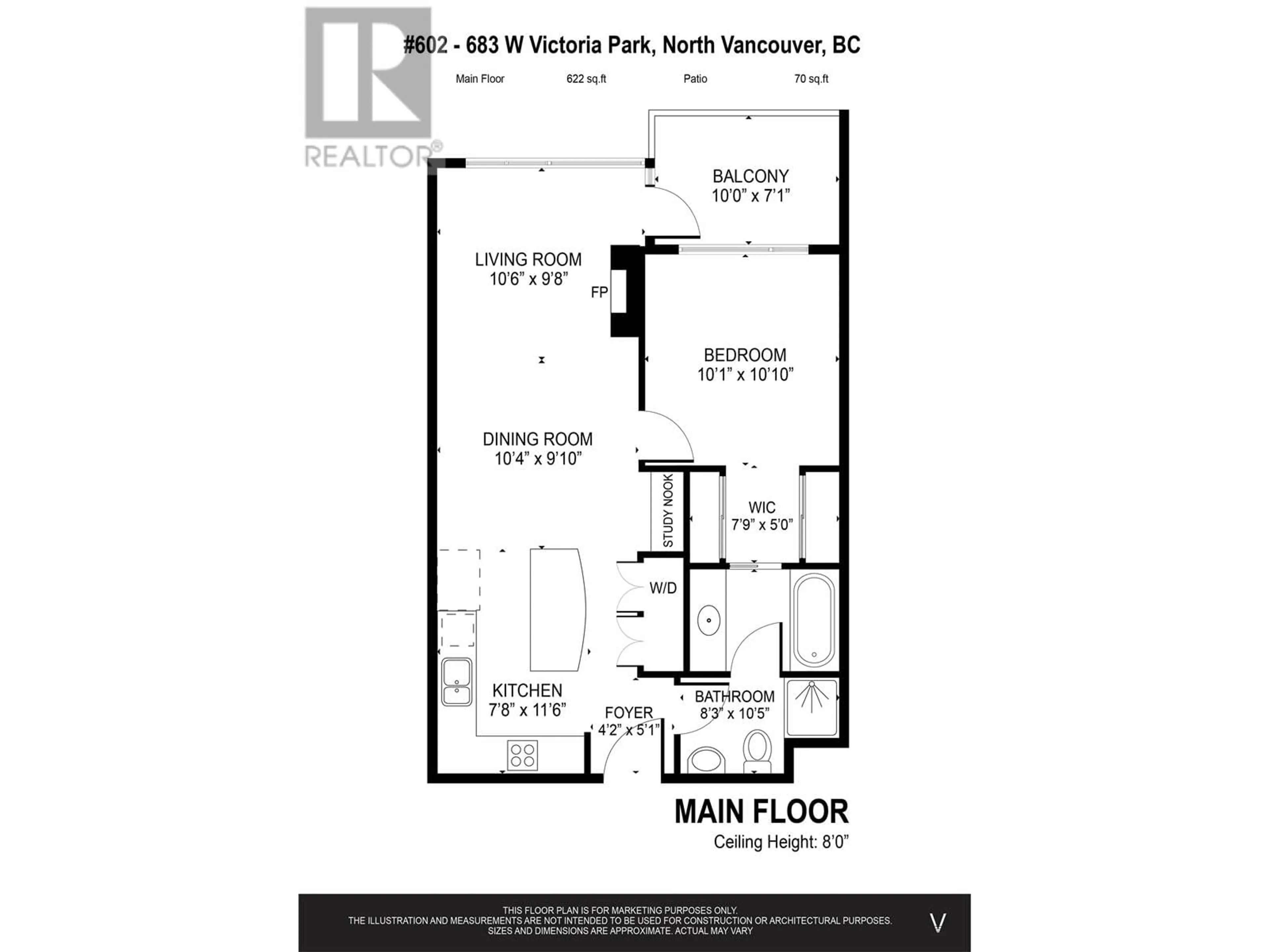 Floor plan for 602 - 683 VICTORIA PARK, North Vancouver British Columbia V7M0A2