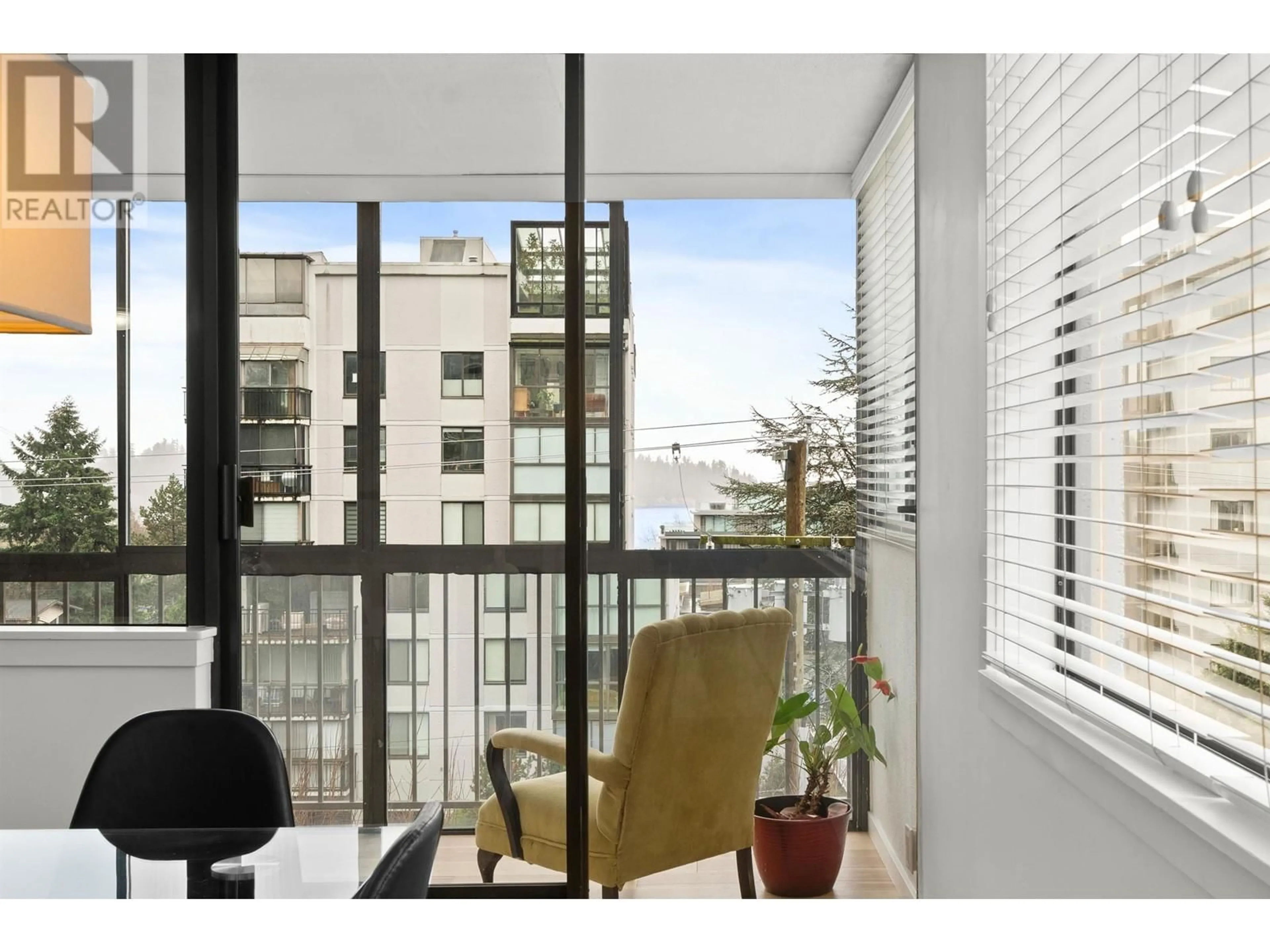 Balcony in the apartment, city buildings view from balcony for 402 - 555 13TH STREET, West Vancouver British Columbia V7T2N8