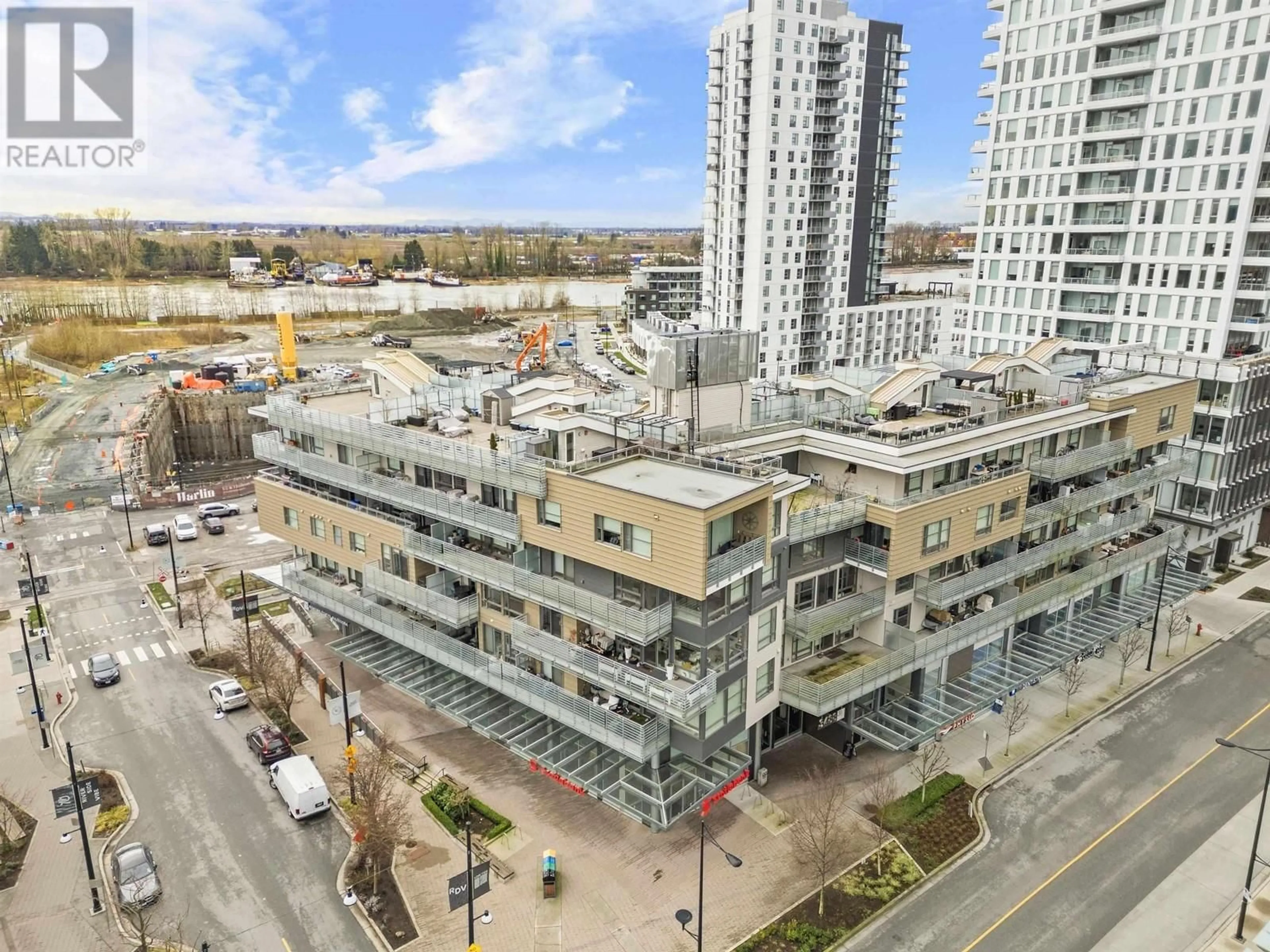 A pic from outside/outdoor area/front of a property/back of a property/a pic from drone, city buildings view from balcony for 615 - 3488 SAWMILL CRESCENT, Vancouver British Columbia V5S0C7