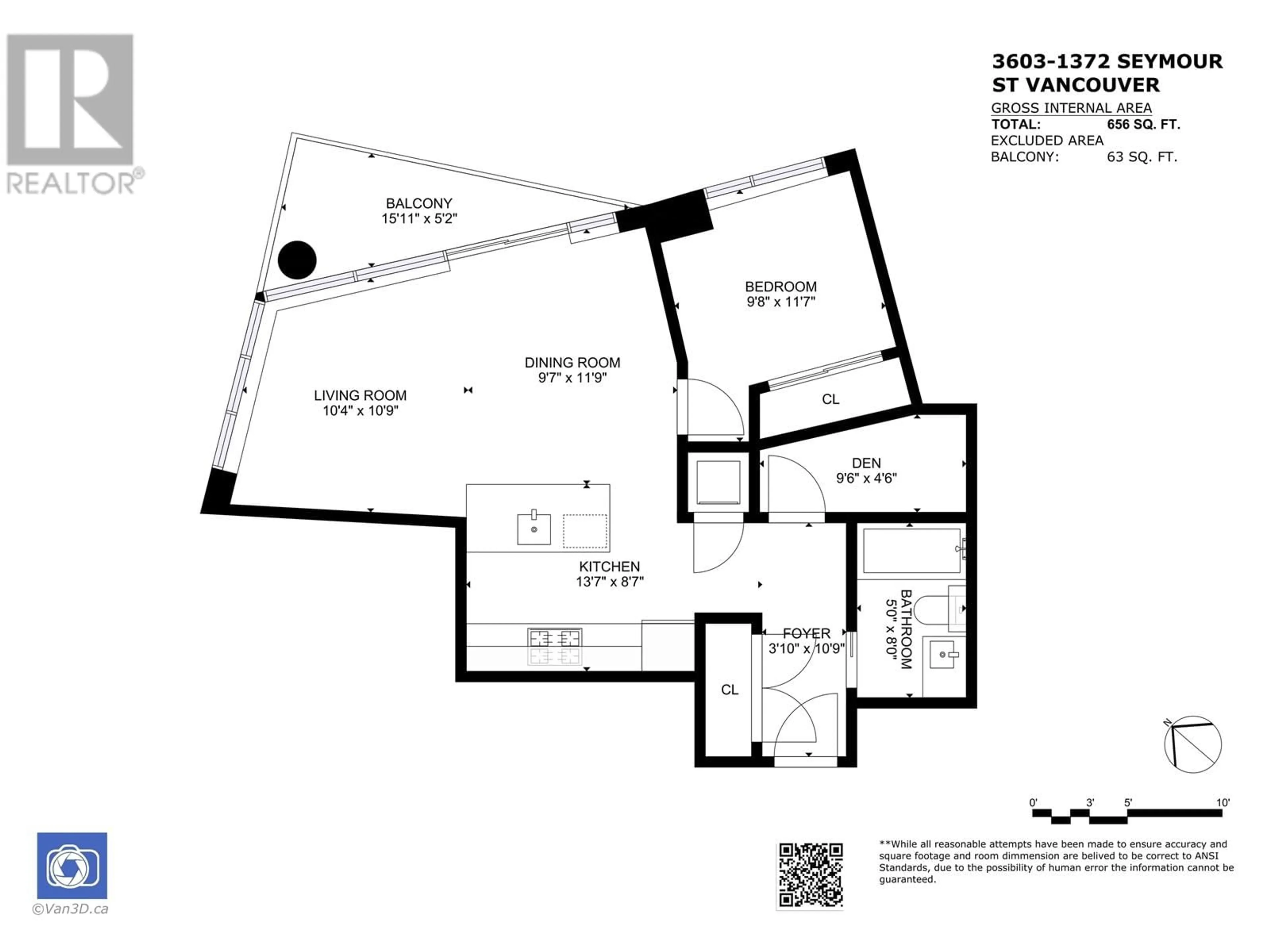 Floor plan for 3603 - 1372 SEYMOUR STREET, Vancouver British Columbia V6B0L1