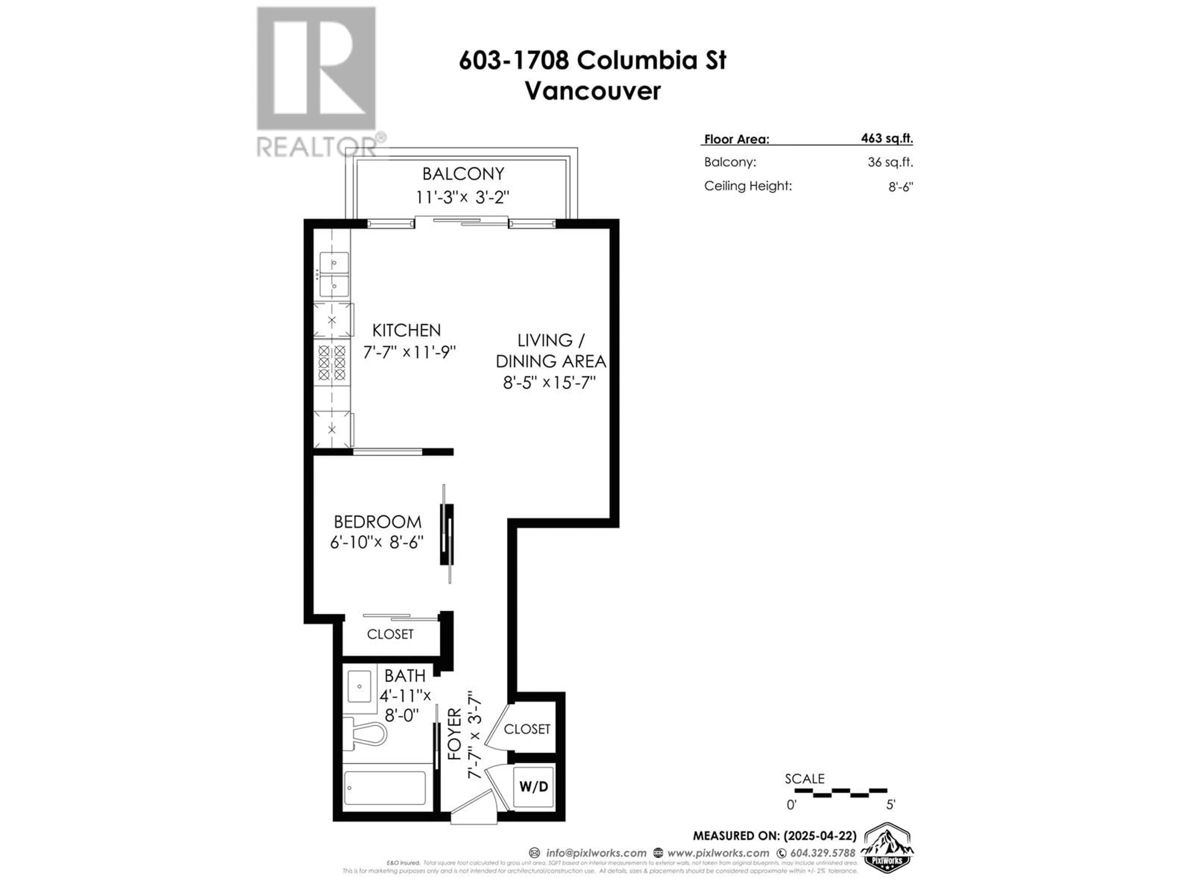 Floor plan for 603 - 1708 COLUMBIA STREET, Vancouver British Columbia V5Y0H7
