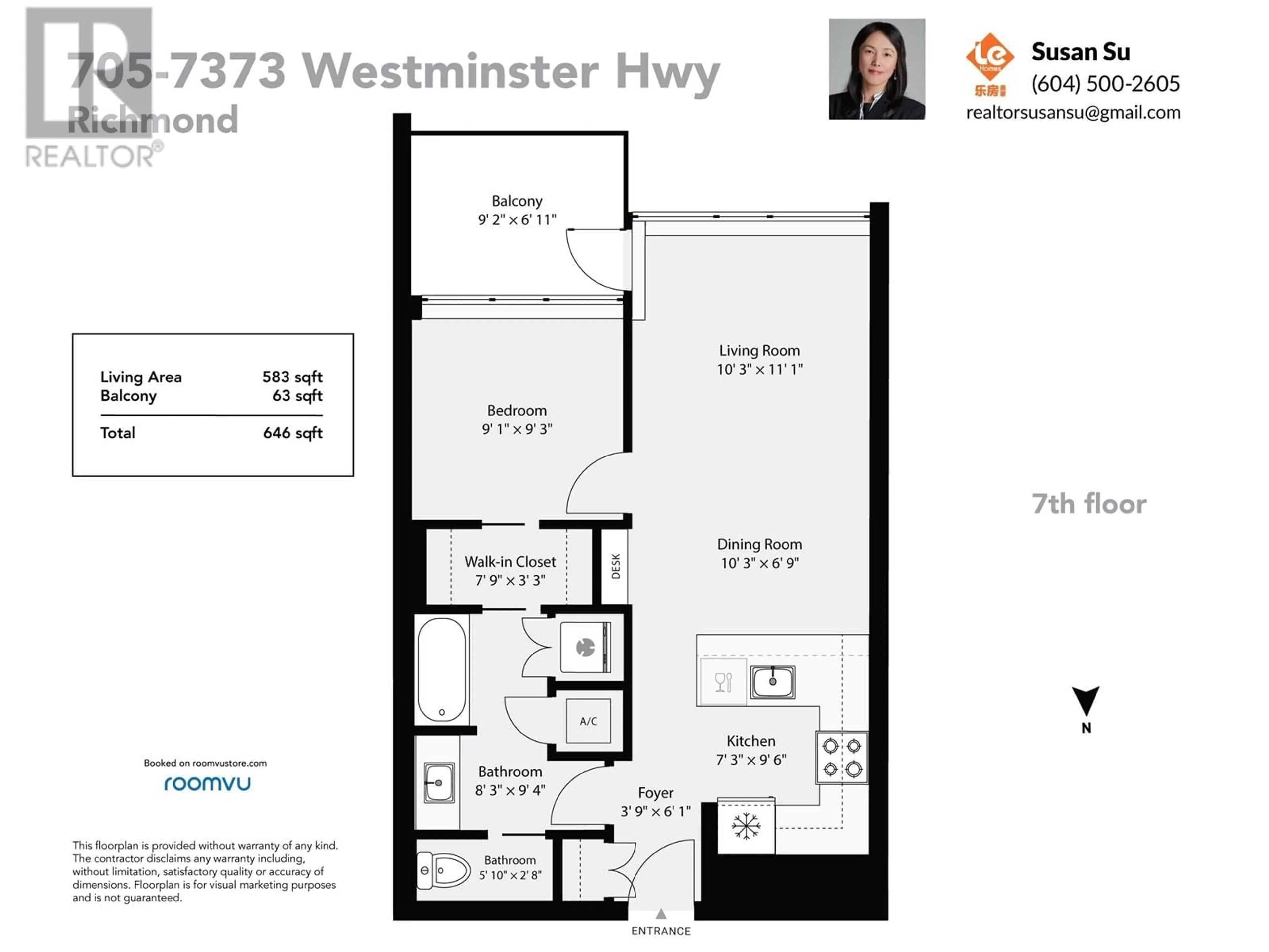 Floor plan for 705 - 7373 WESTMINSTER HIGHWAY, Richmond British Columbia V6X0B5