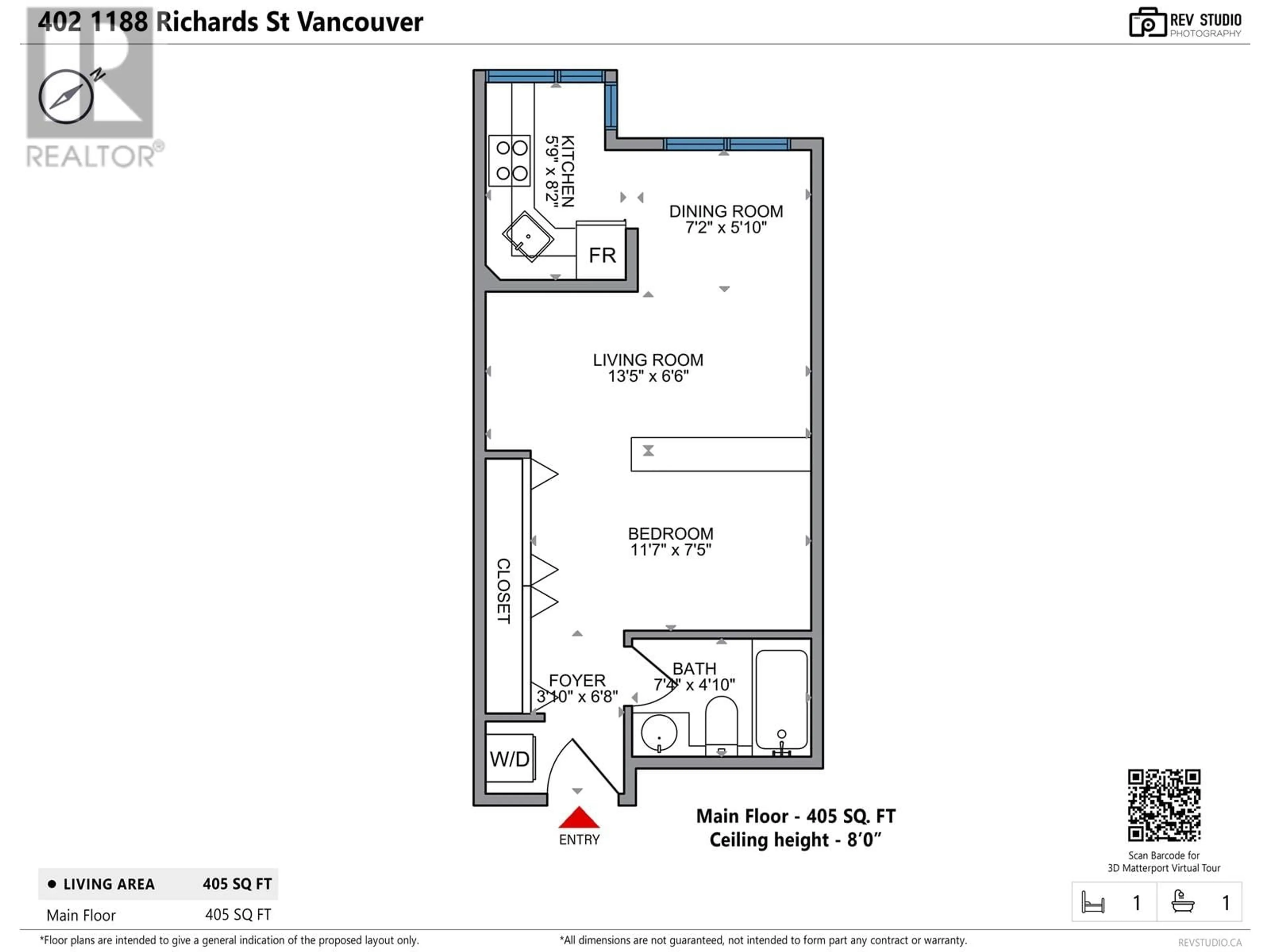 Floor plan for 402 - 1188 RICHARDS STREET, Vancouver British Columbia V6B3E6