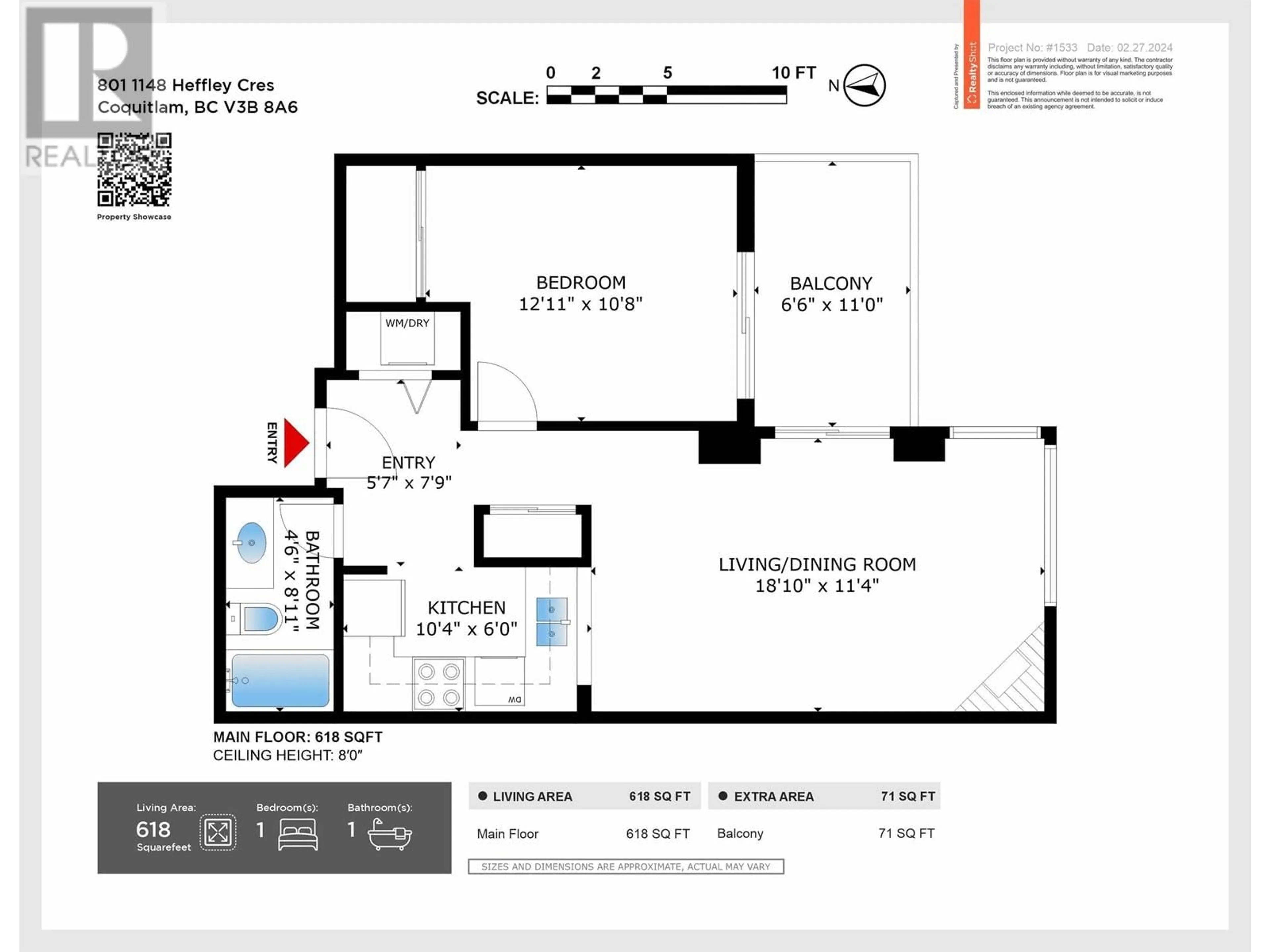 Floor plan for 801 - 1148 HEFFLEY CRESCENT, Coquitlam British Columbia V3B8A6
