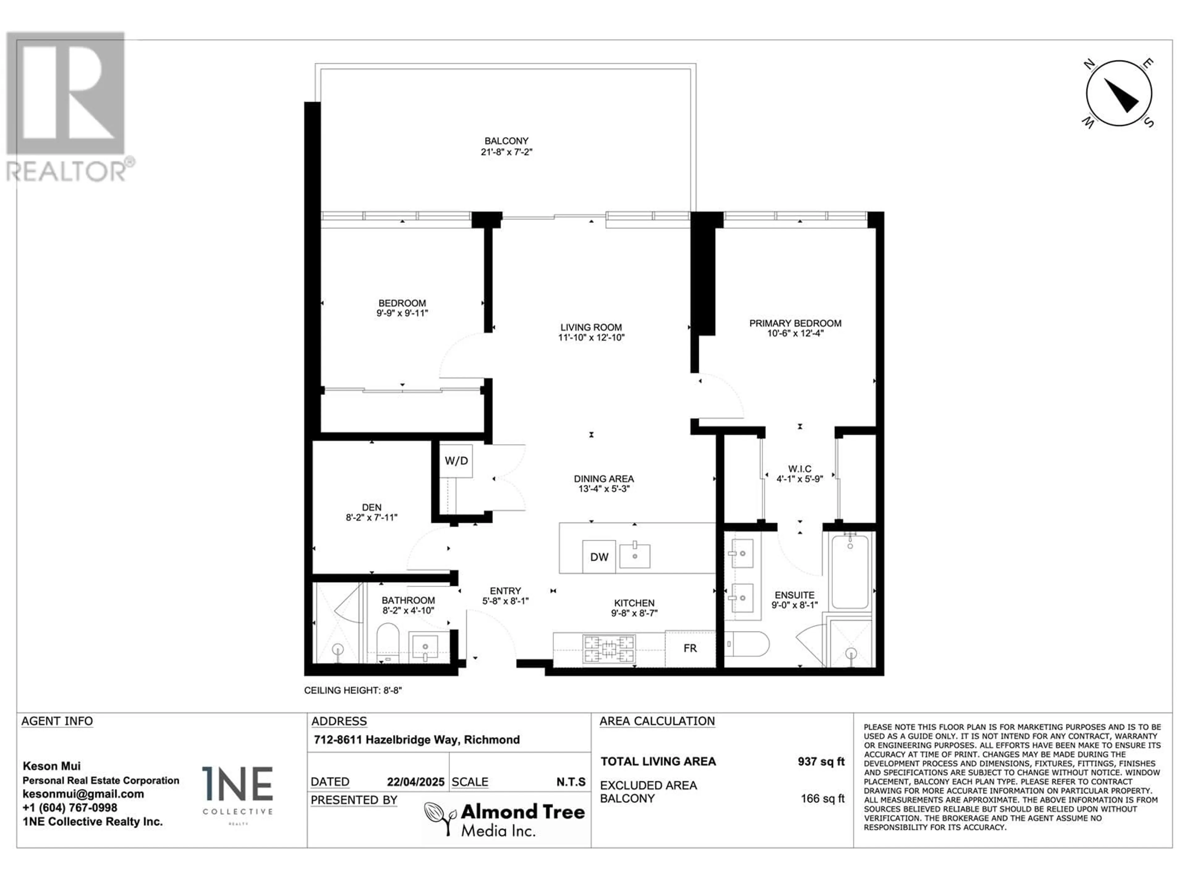 Floor plan for 712 - 8611 HAZELBRIDGE WAY, Richmond British Columbia V6X0W8