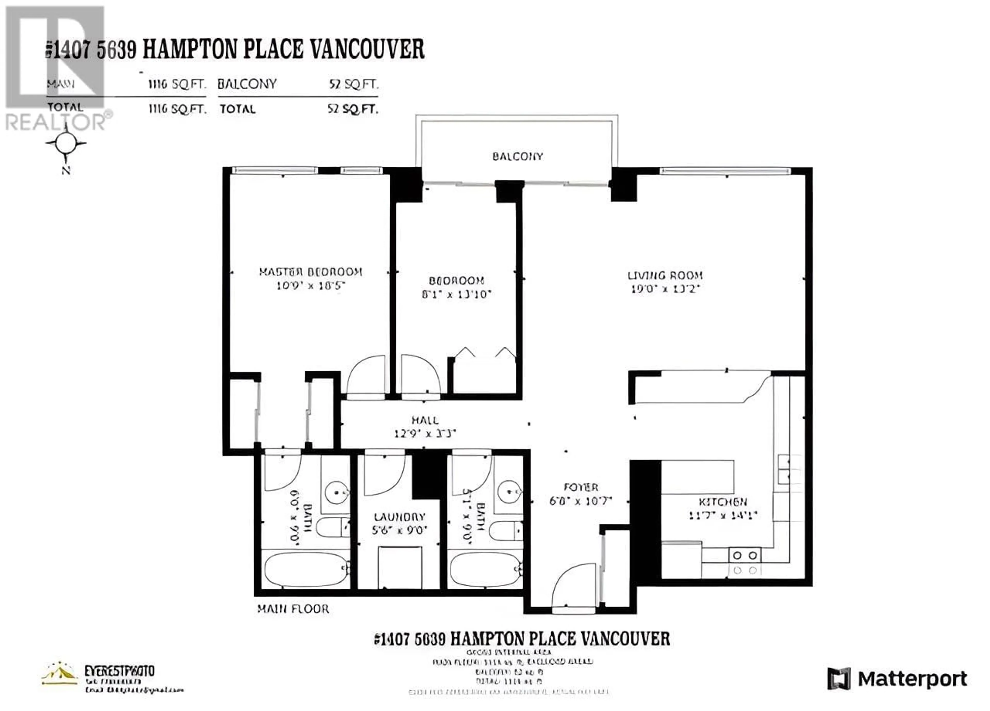 Floor plan for 1407 - 5639 HAMPTON PLACE, Vancouver British Columbia V6T2H6