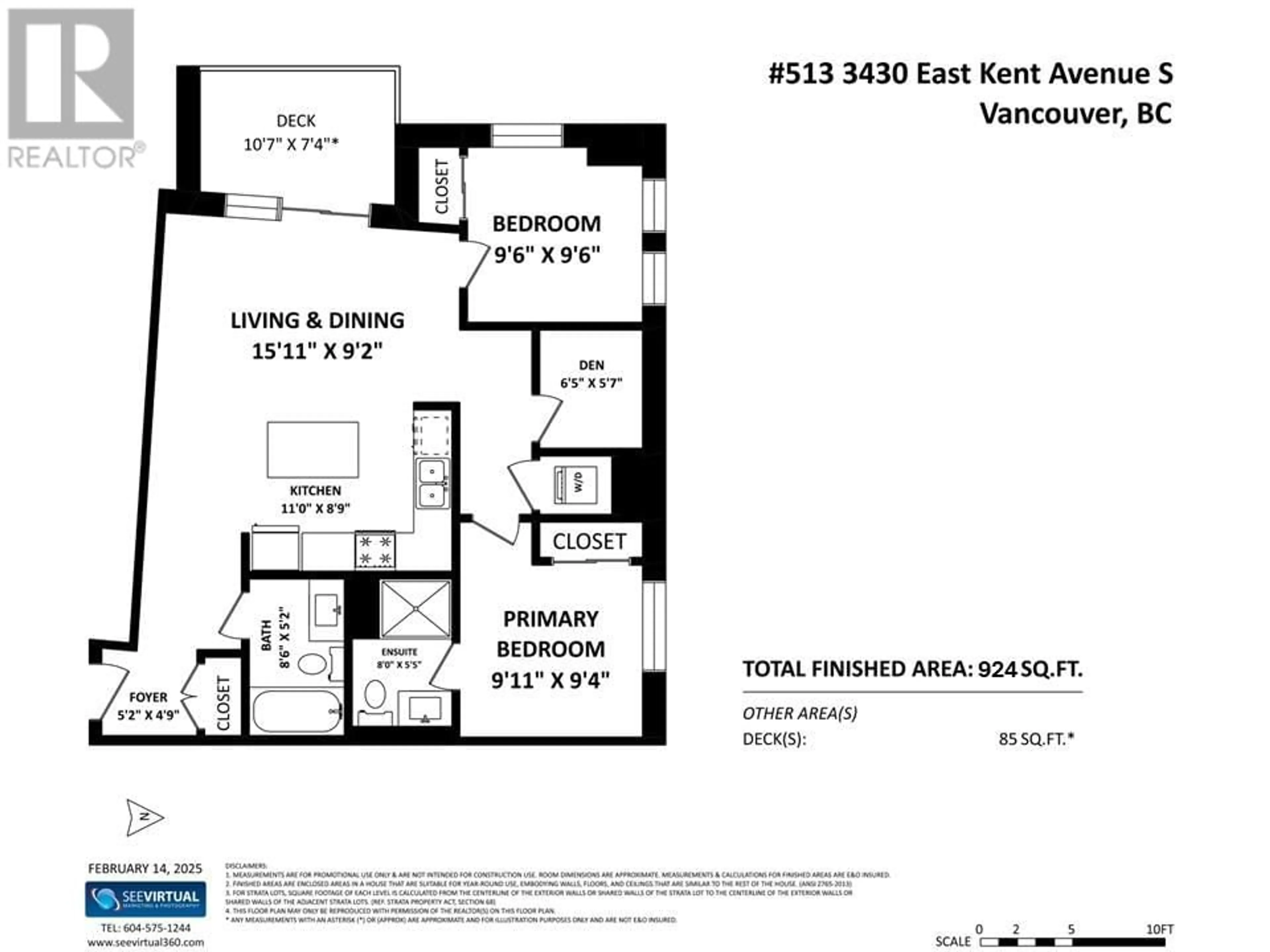 Floor plan for 513 - 3430 KENT AVENUE SOUTH, Vancouver British Columbia V5S0G7