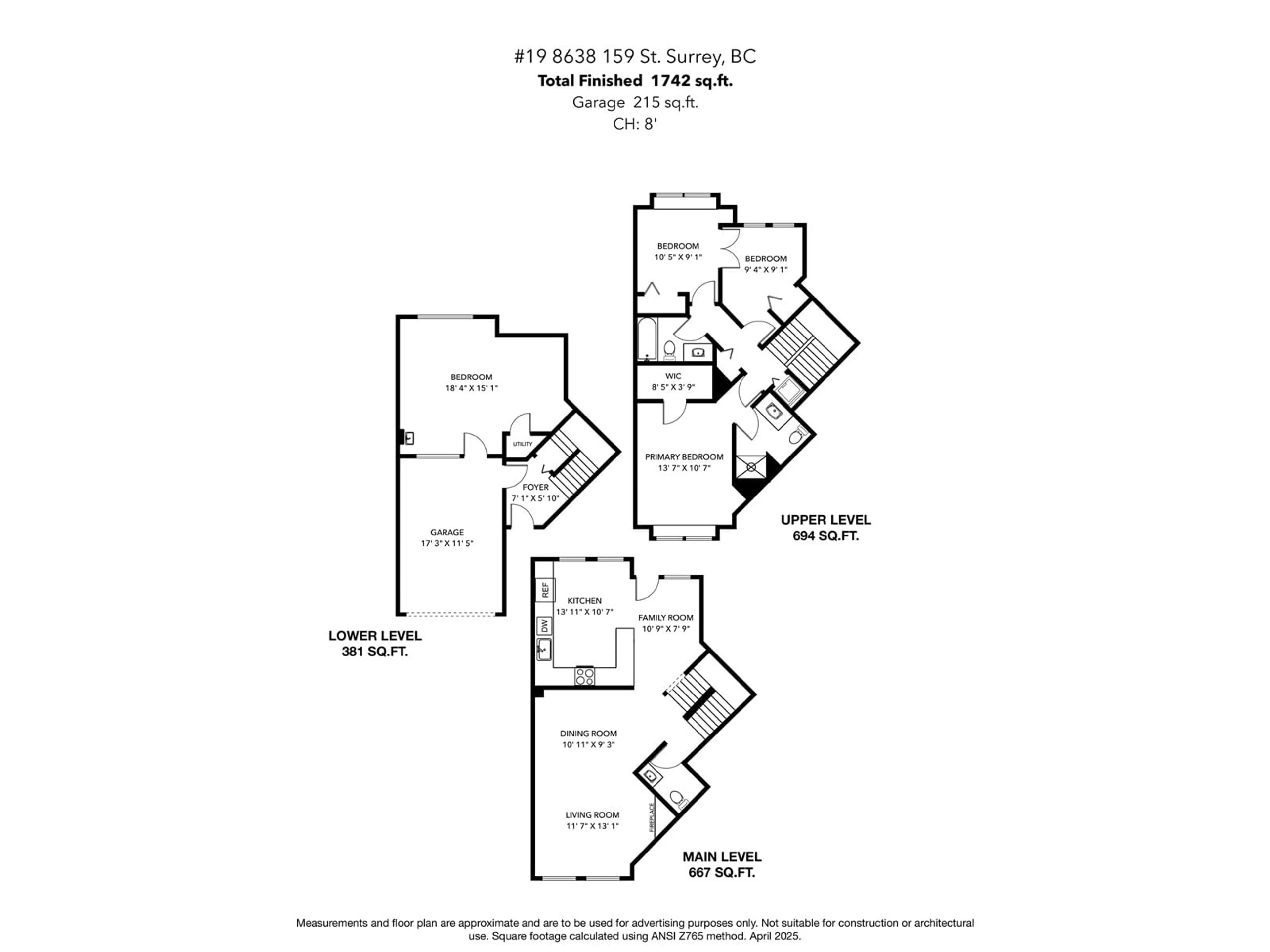 Floor plan for 19 - 8638 159, Surrey British Columbia V4N5P7