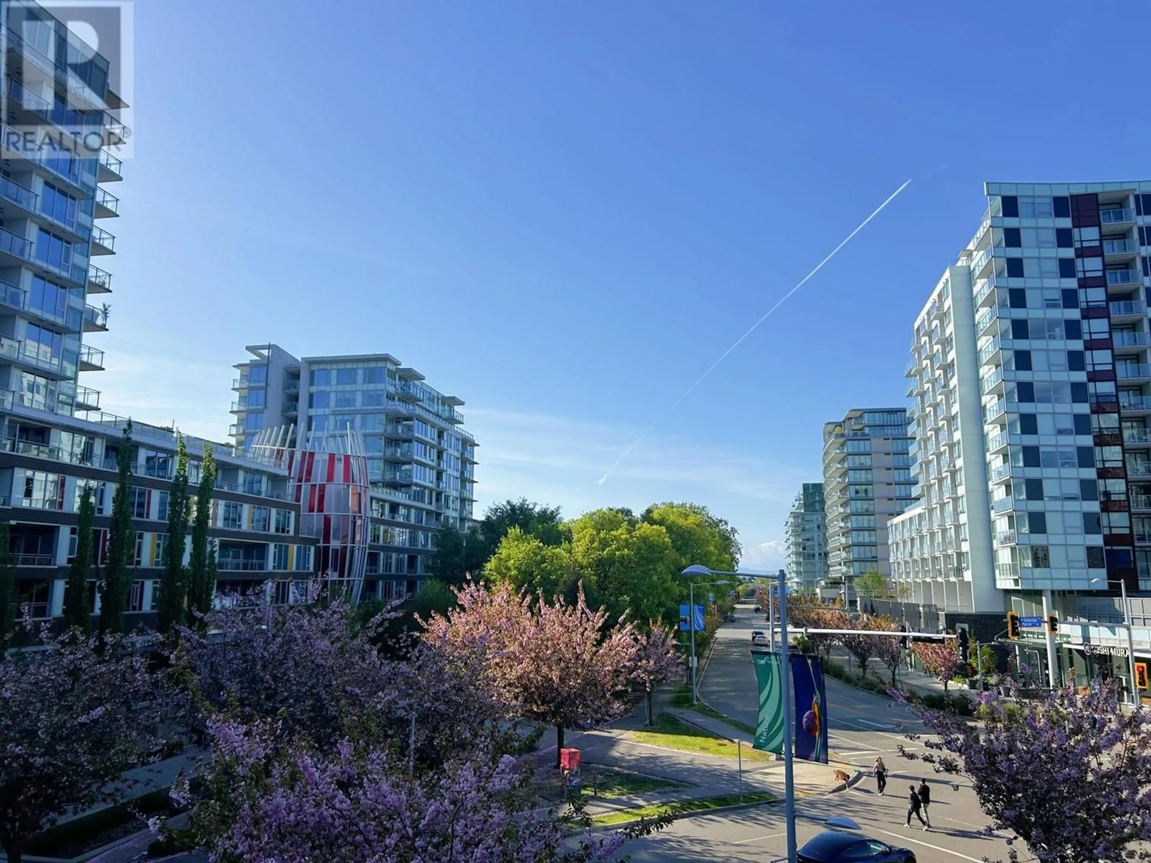 A pic from outside/outdoor area/front of a property/back of a property/a pic from drone, city buildings view from balcony for 317 - 7468 LANSDOWNE ROAD, Richmond British Columbia V7C0B7