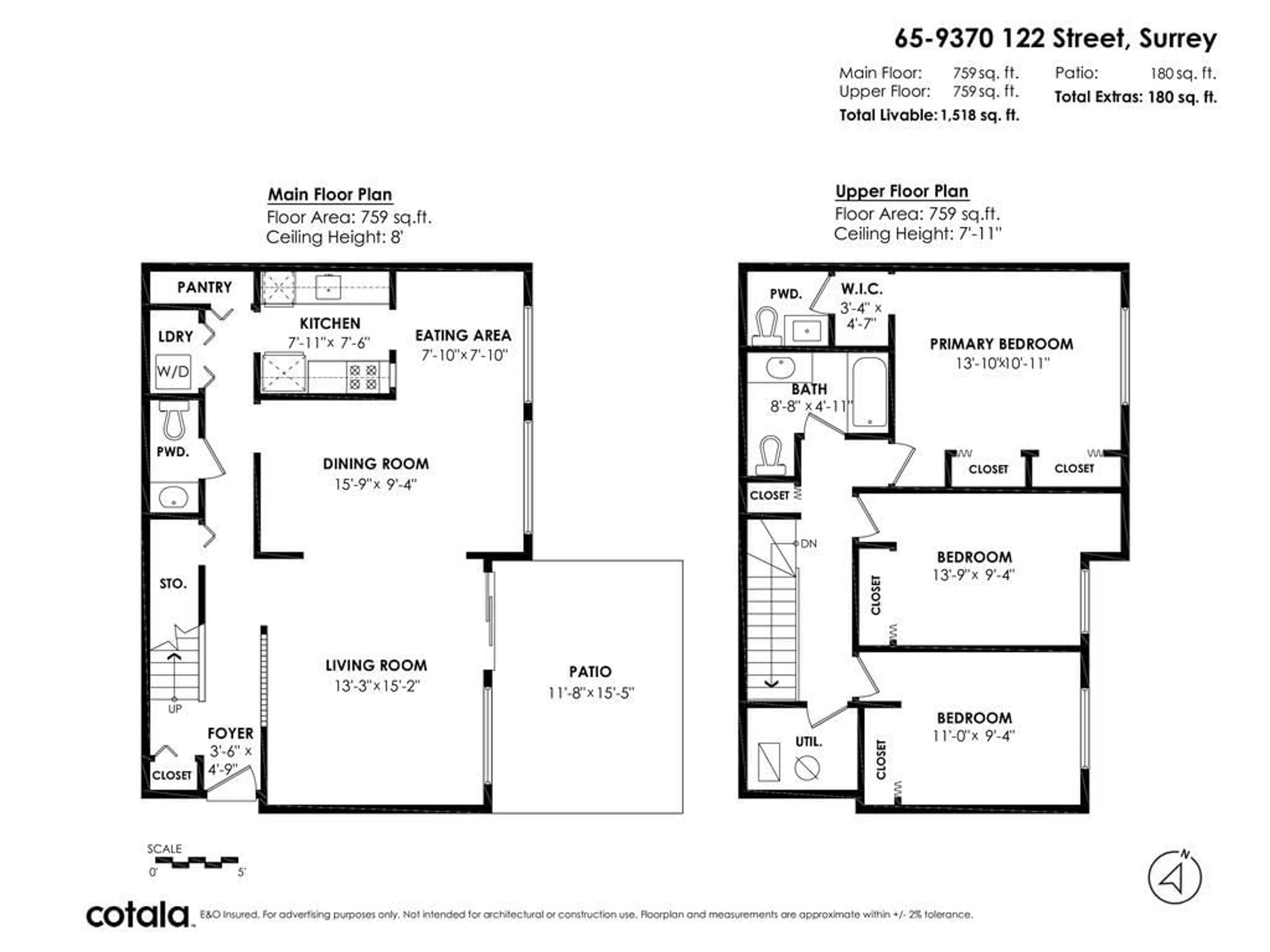 Floor plan for 65 - 9370 122, Surrey British Columbia V3V4L6