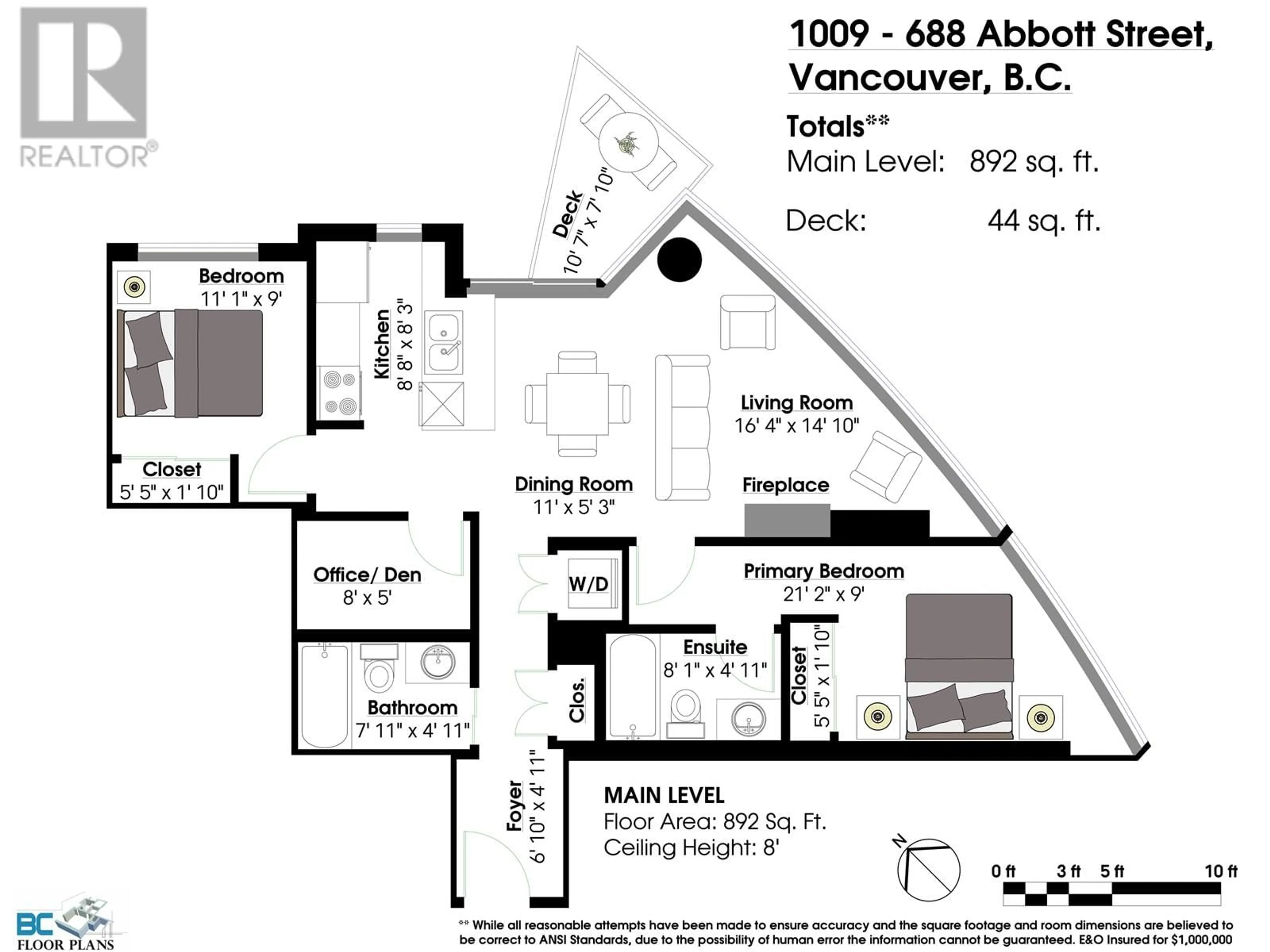 Floor plan for 1009 - 688 ABBOTT STREET, Vancouver British Columbia V6B0B9