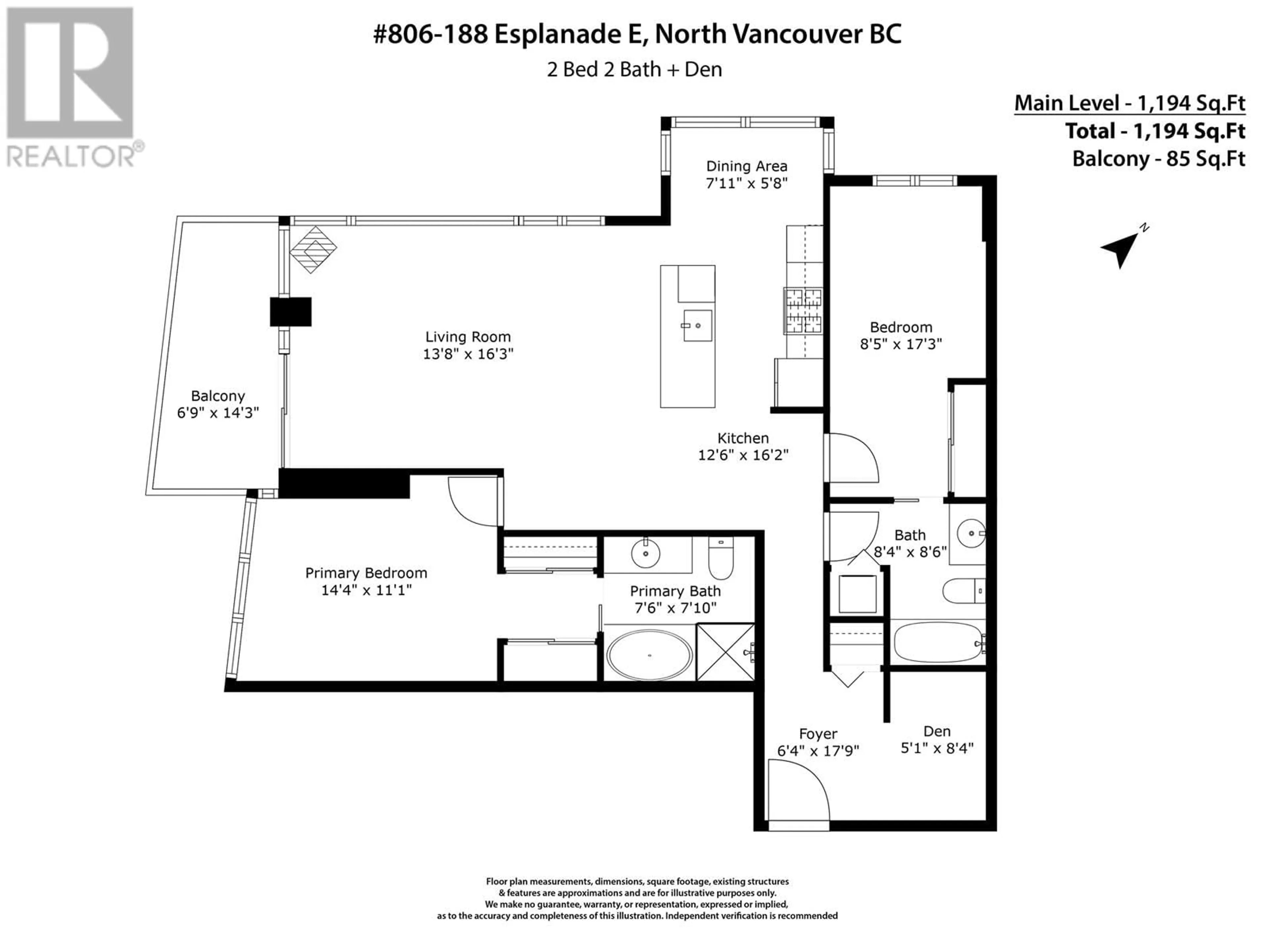 Floor plan for 806 - 188 ESPLANADE AVENUE, North Vancouver British Columbia V7L4Y1