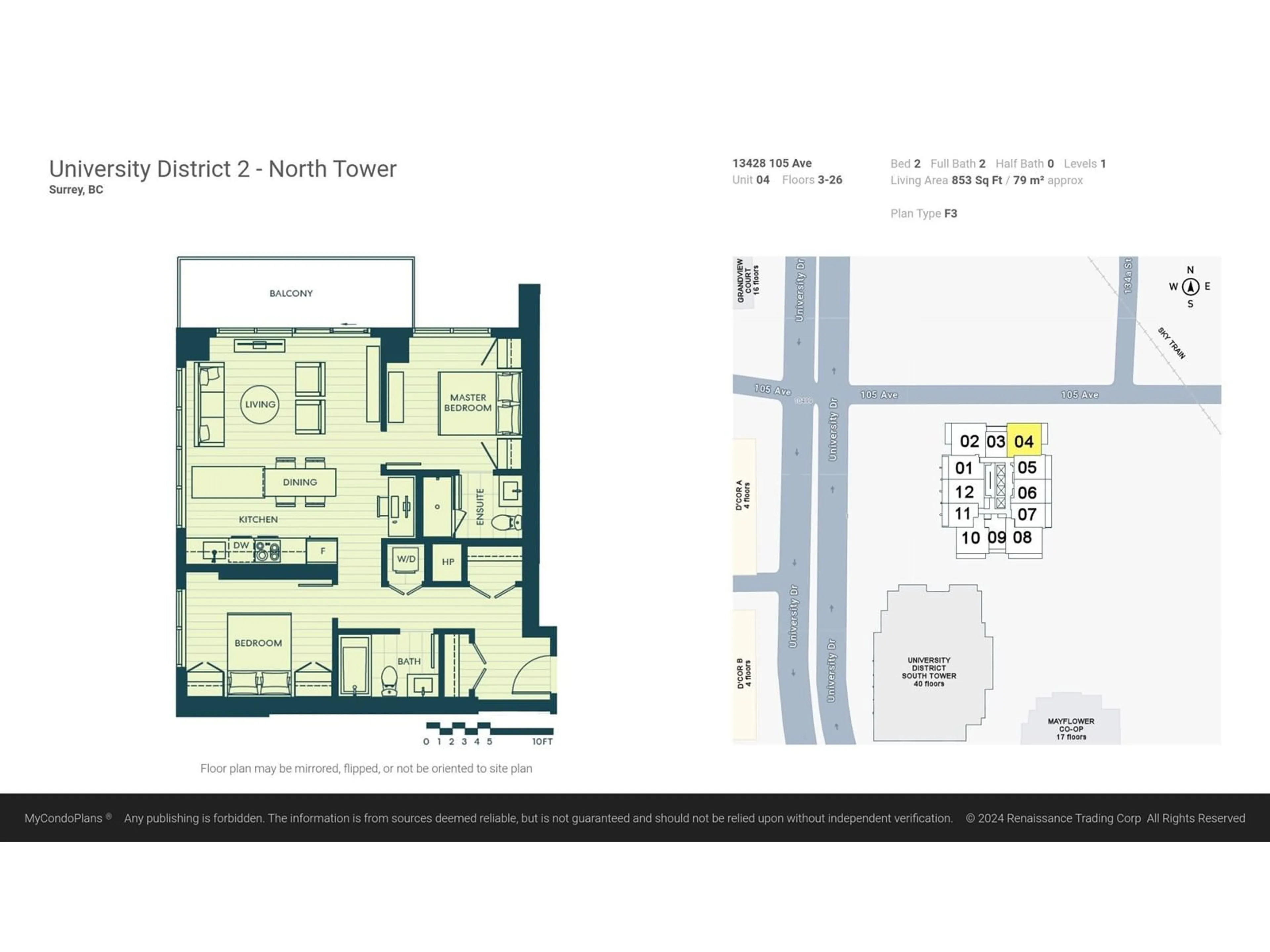 Floor plan for 2504 - 13428 105, Surrey British Columbia V3T0S6