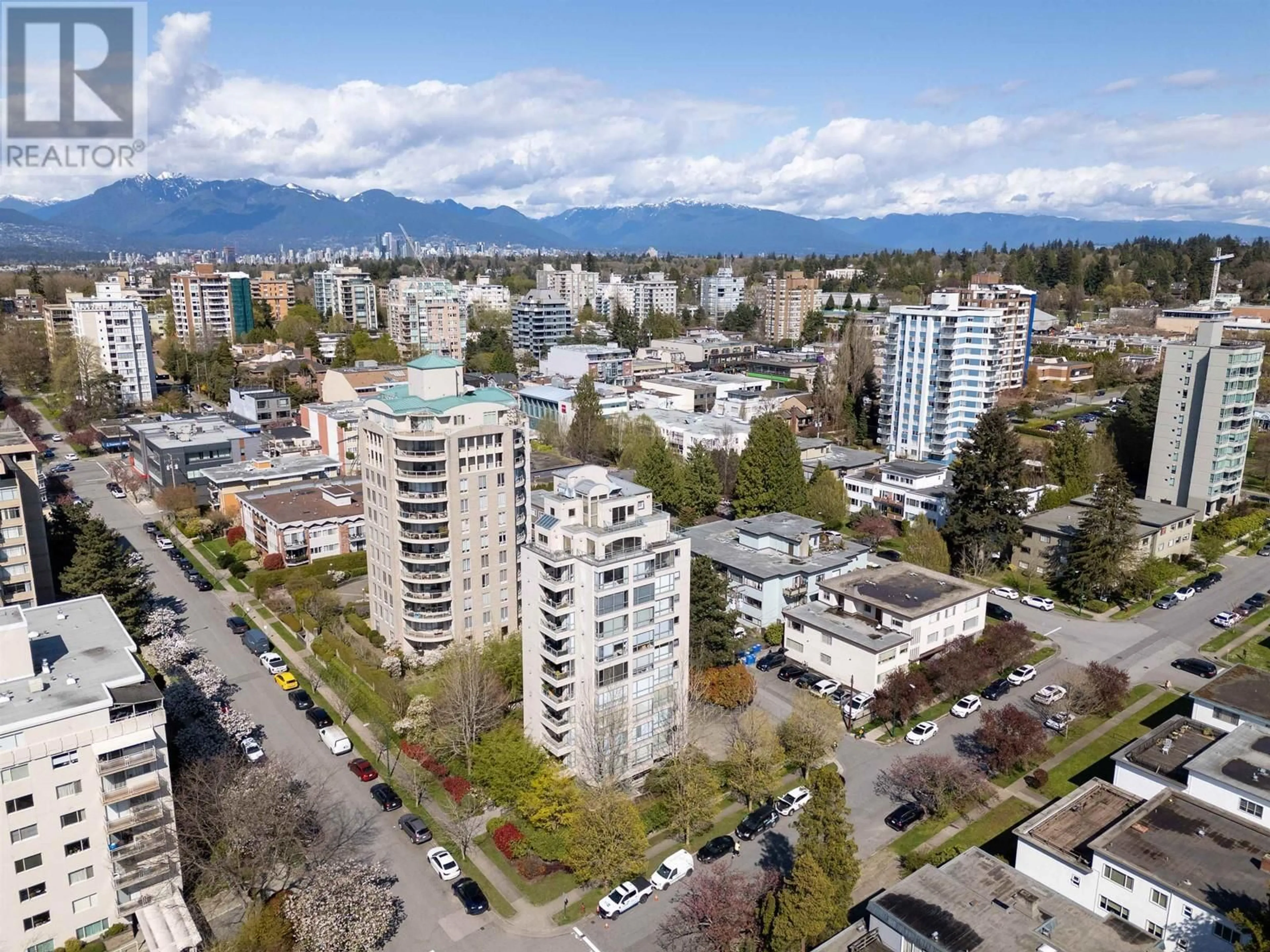 A pic from outside/outdoor area/front of a property/back of a property/a pic from drone, city buildings view from balcony for 1100 - 5890 BALSAM STREET, Vancouver British Columbia V6M4B9