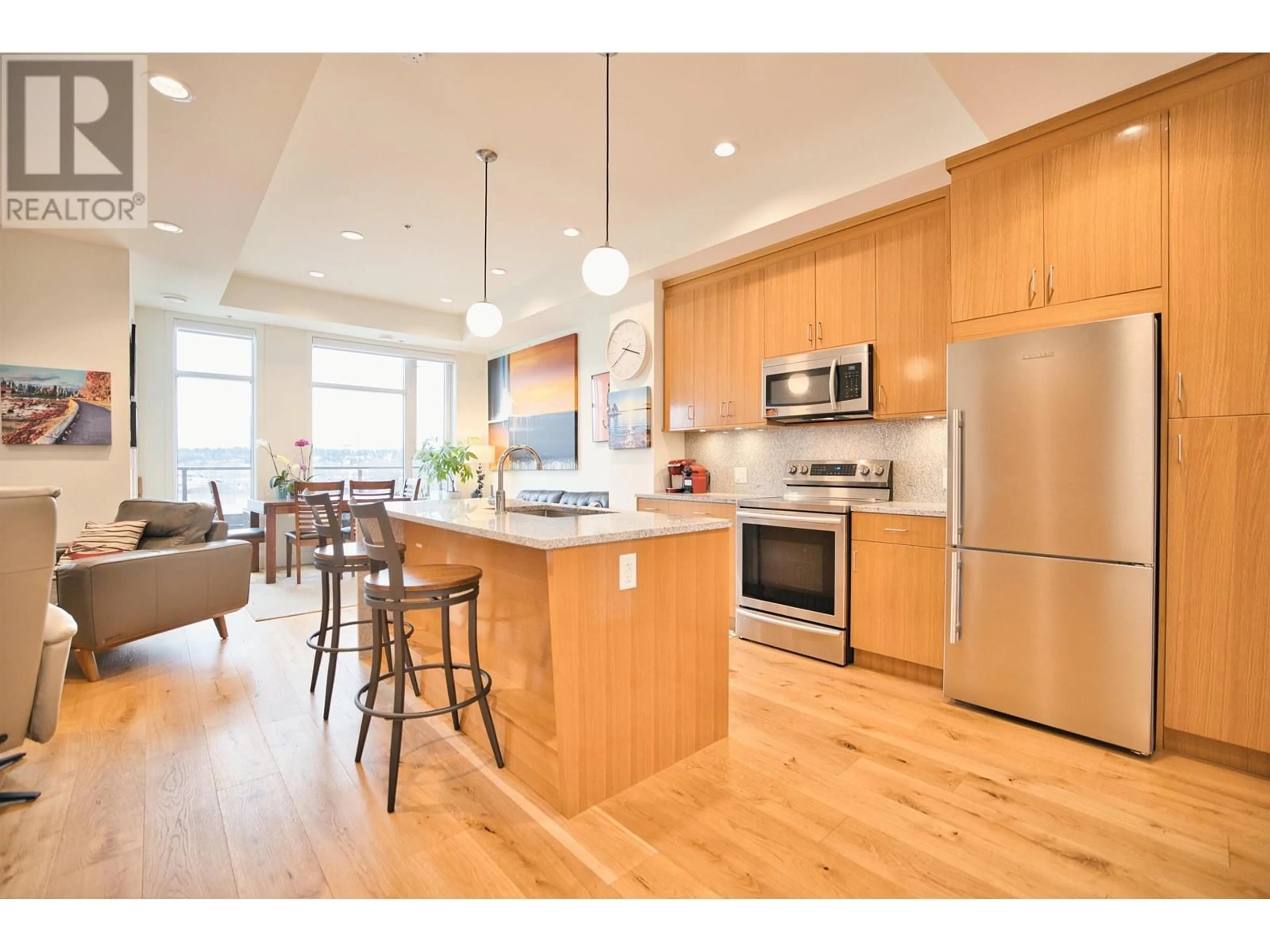 Open concept kitchen, wood/laminate floor for 301 - 250 COLUMBIA STREET, New Westminster British Columbia V3L1A6