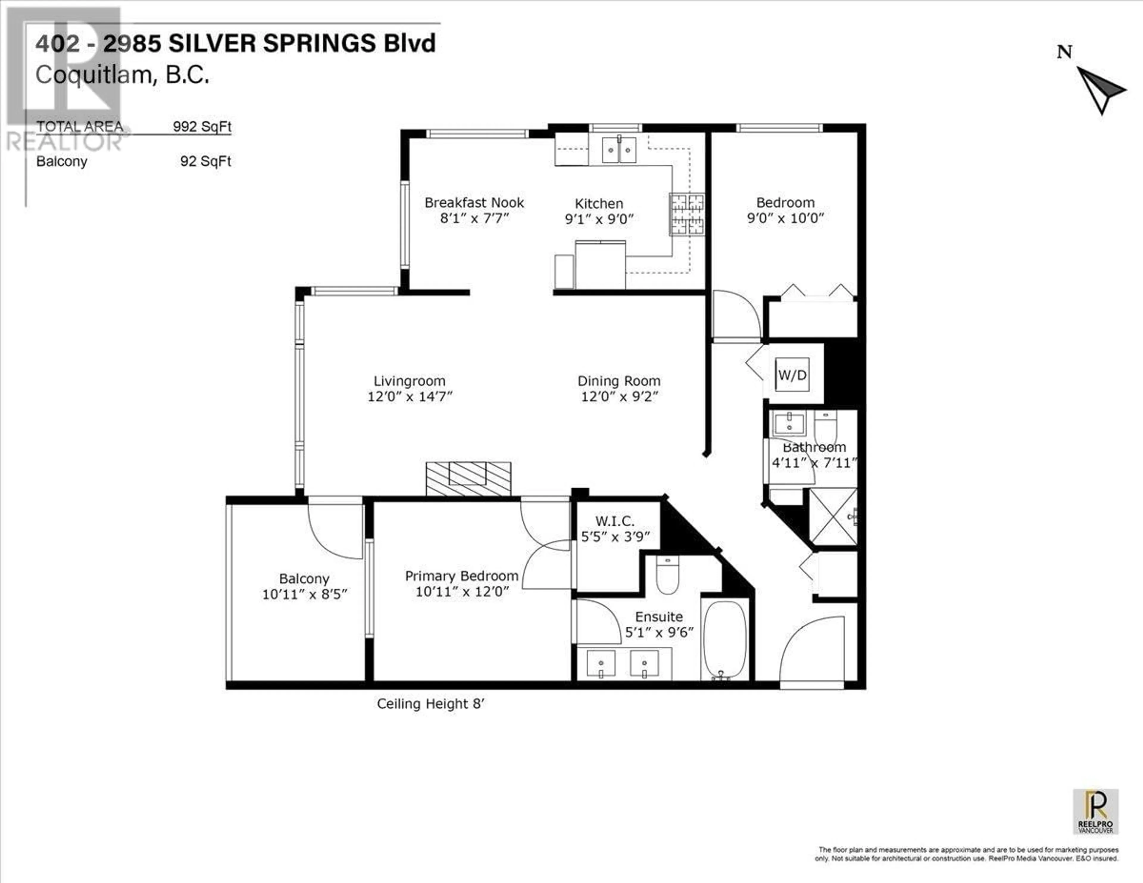Floor plan for 402 - 2958 SILVER SPRINGS BOULEVARD, Coquitlam British Columbia V3E3R9