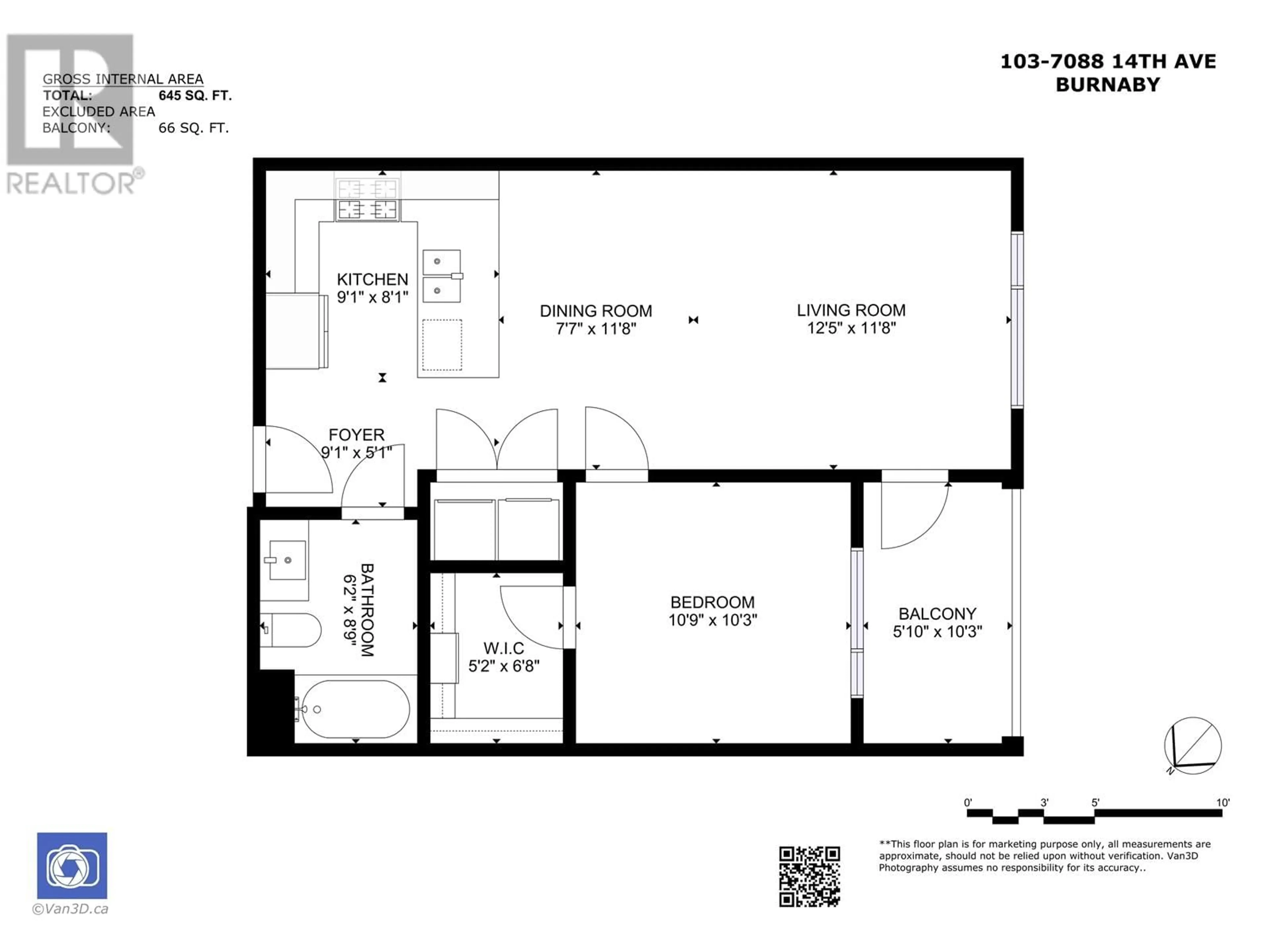 Floor plan for 103 - 7088 14TH AVENUE, Burnaby British Columbia V3N0E7