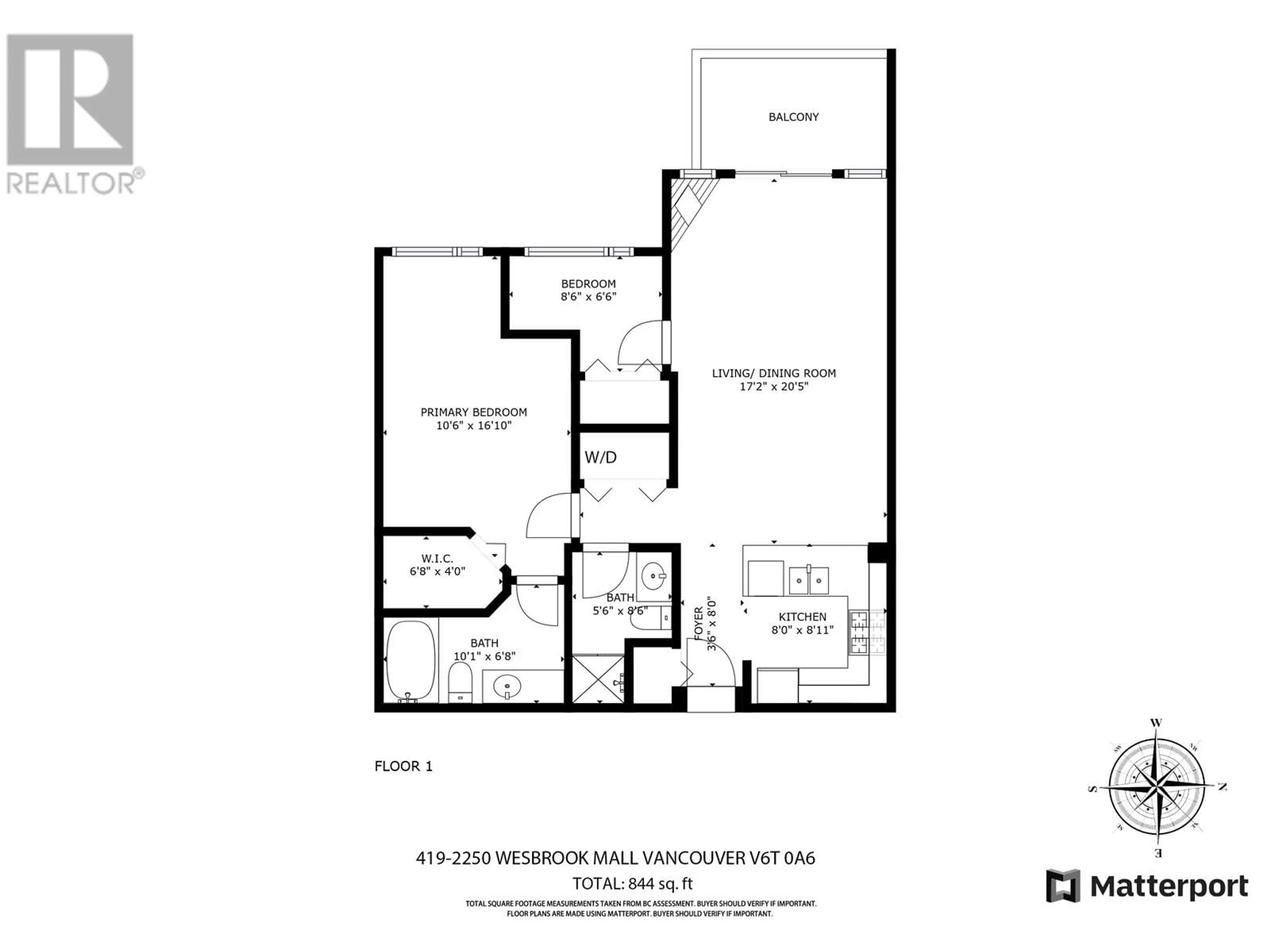 Floor plan for 419 - 2250 WESBROOK MALL, Vancouver British Columbia V6T0A6