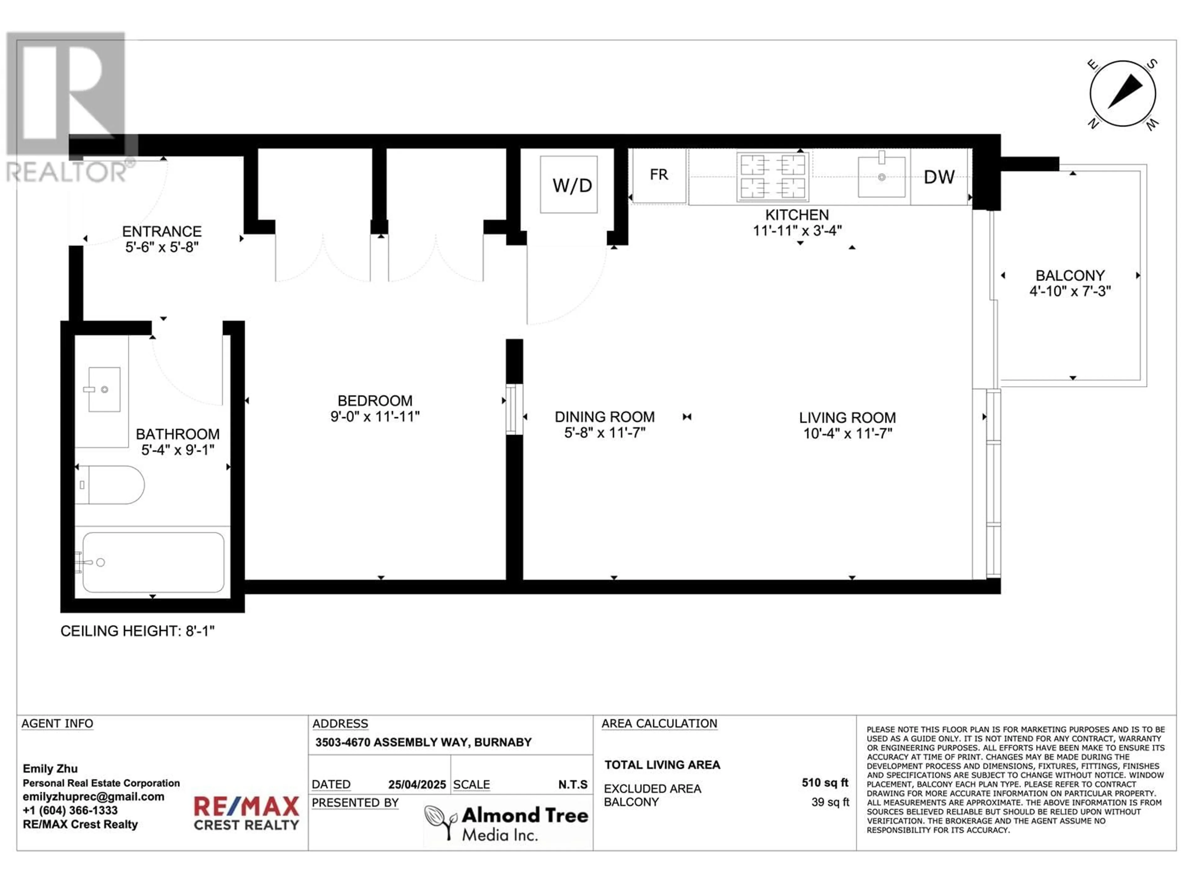 Floor plan for 3503 - 4670 ASSEMBLY WAY, Burnaby British Columbia V5H0H3
