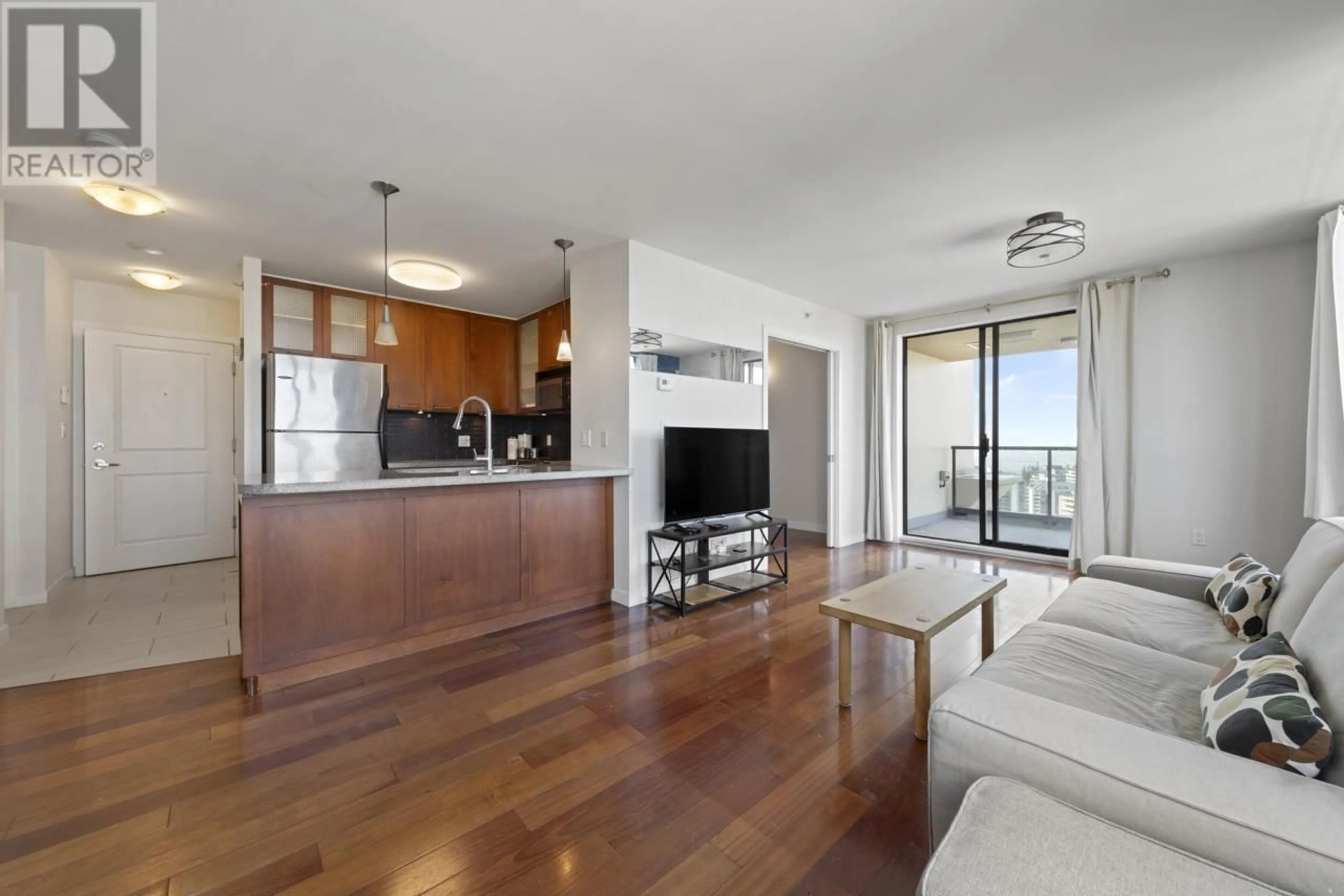 Living room with furniture, wood/laminate floor for 2705 - 4333 CENTRAL BOULEVARD, Burnaby British Columbia V5H4W8