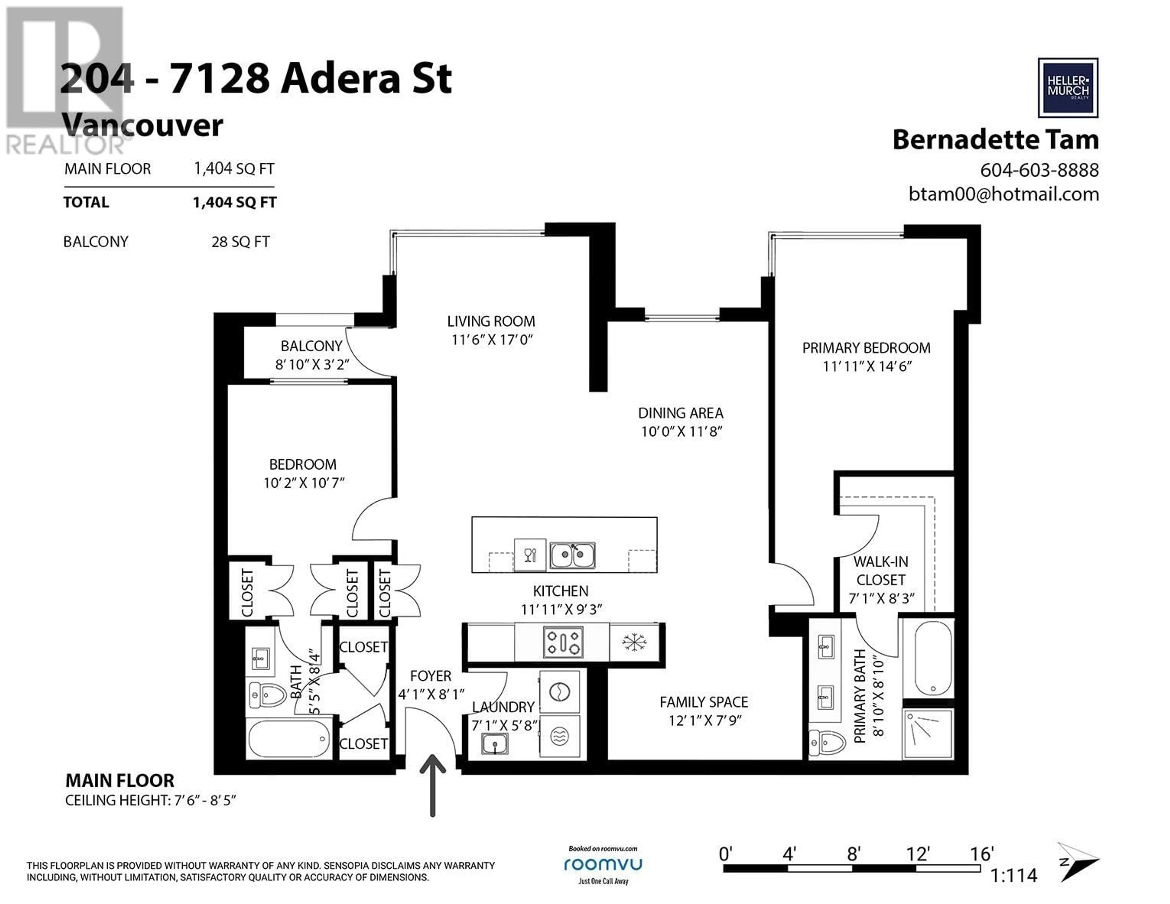 Floor plan for 204 - 7128 ADERA STREET, Vancouver British Columbia V6Z3G1