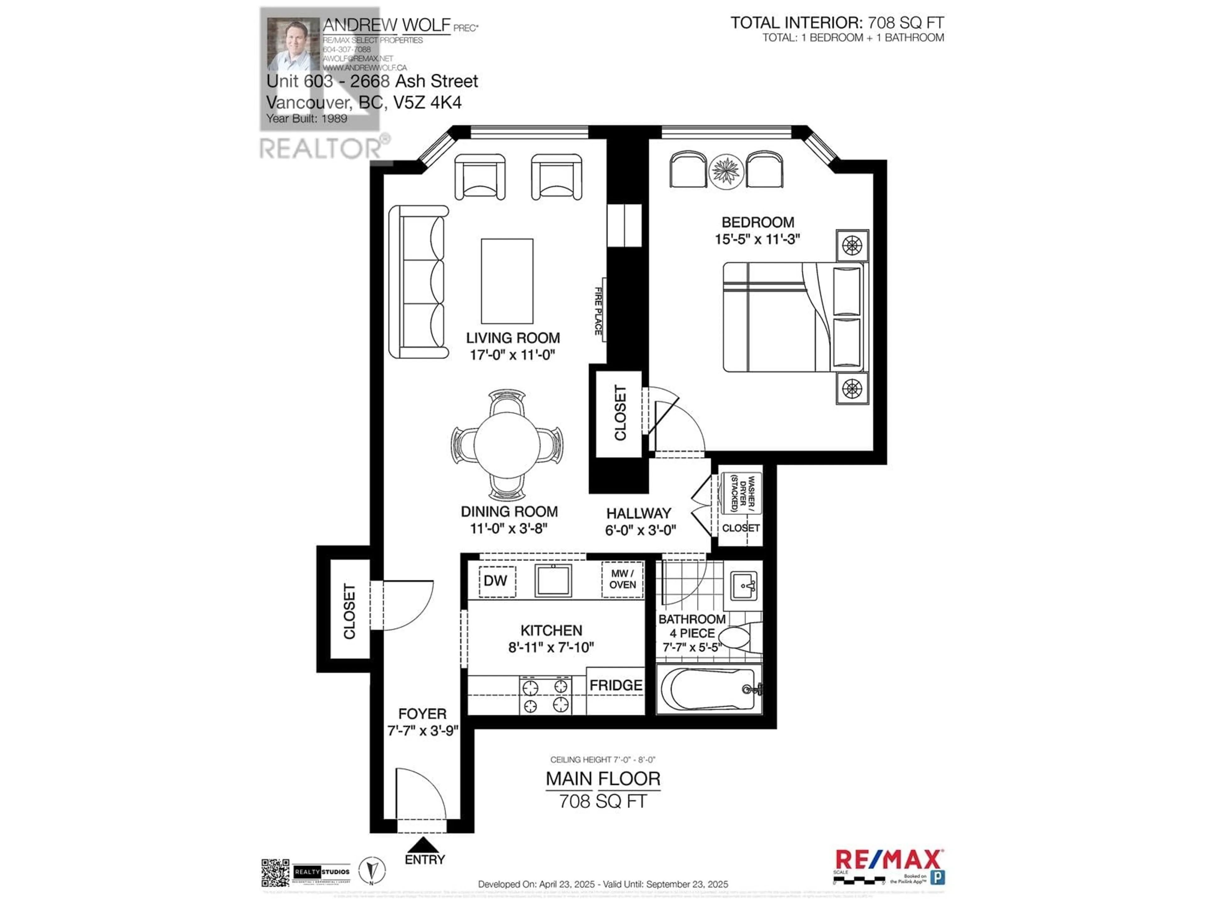 Floor plan for 605 - 2668 ASH STREET, Vancouver British Columbia V5Z4K4